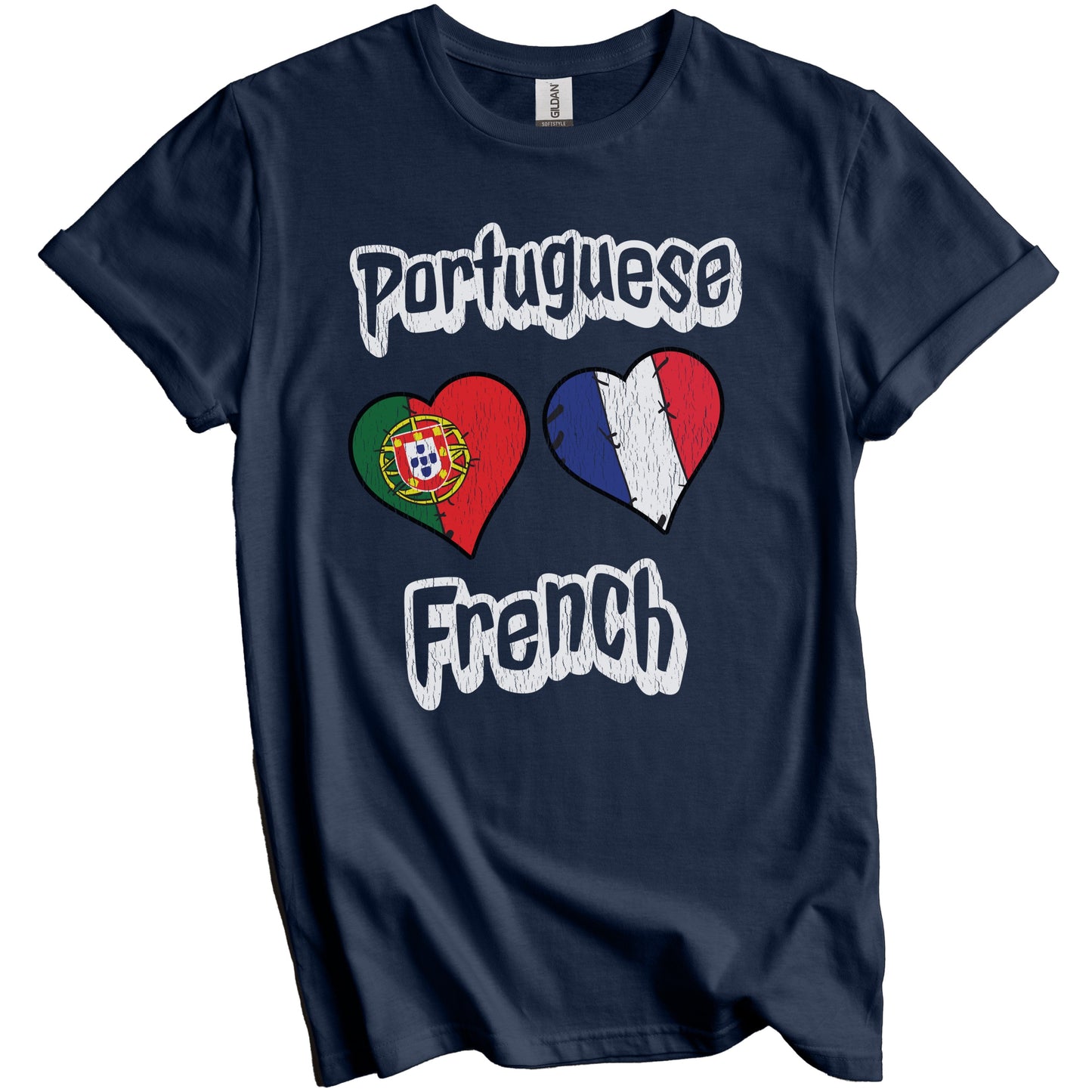 Portuguese French Flag Heart Combo Portugal France Distressed T-Shirt