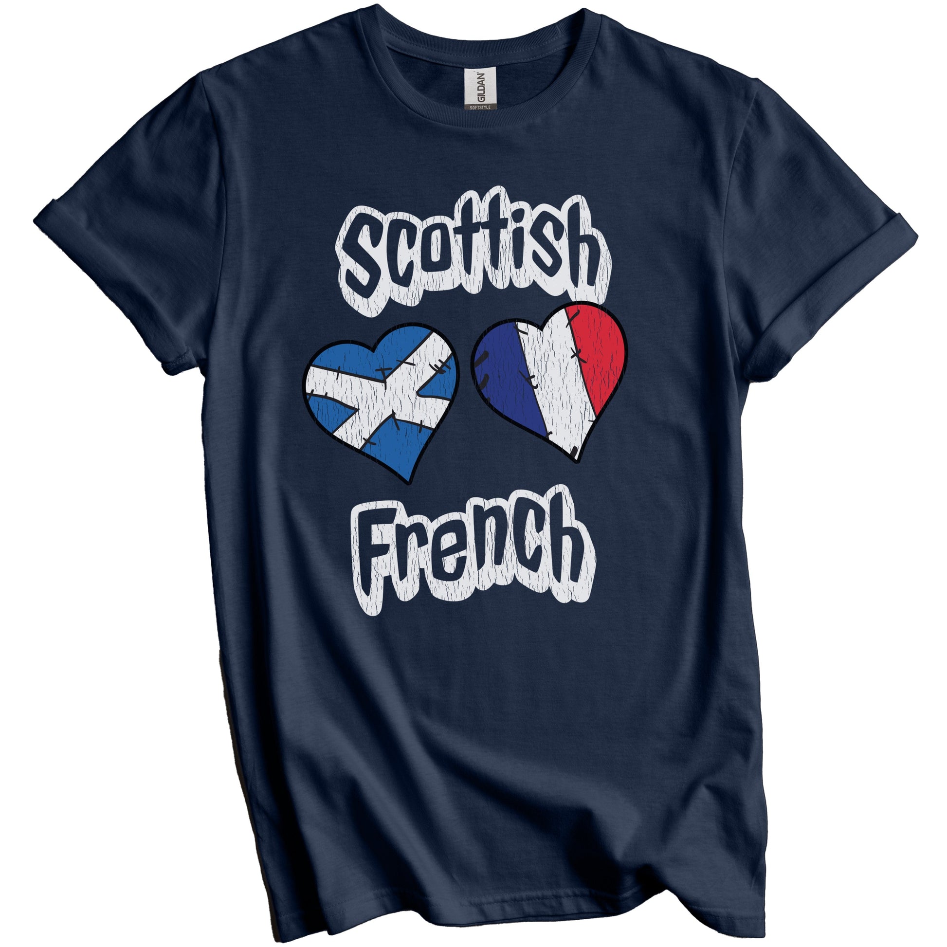 Scottish French Flag Heart Combo Scotland France Distressed T-Shirt