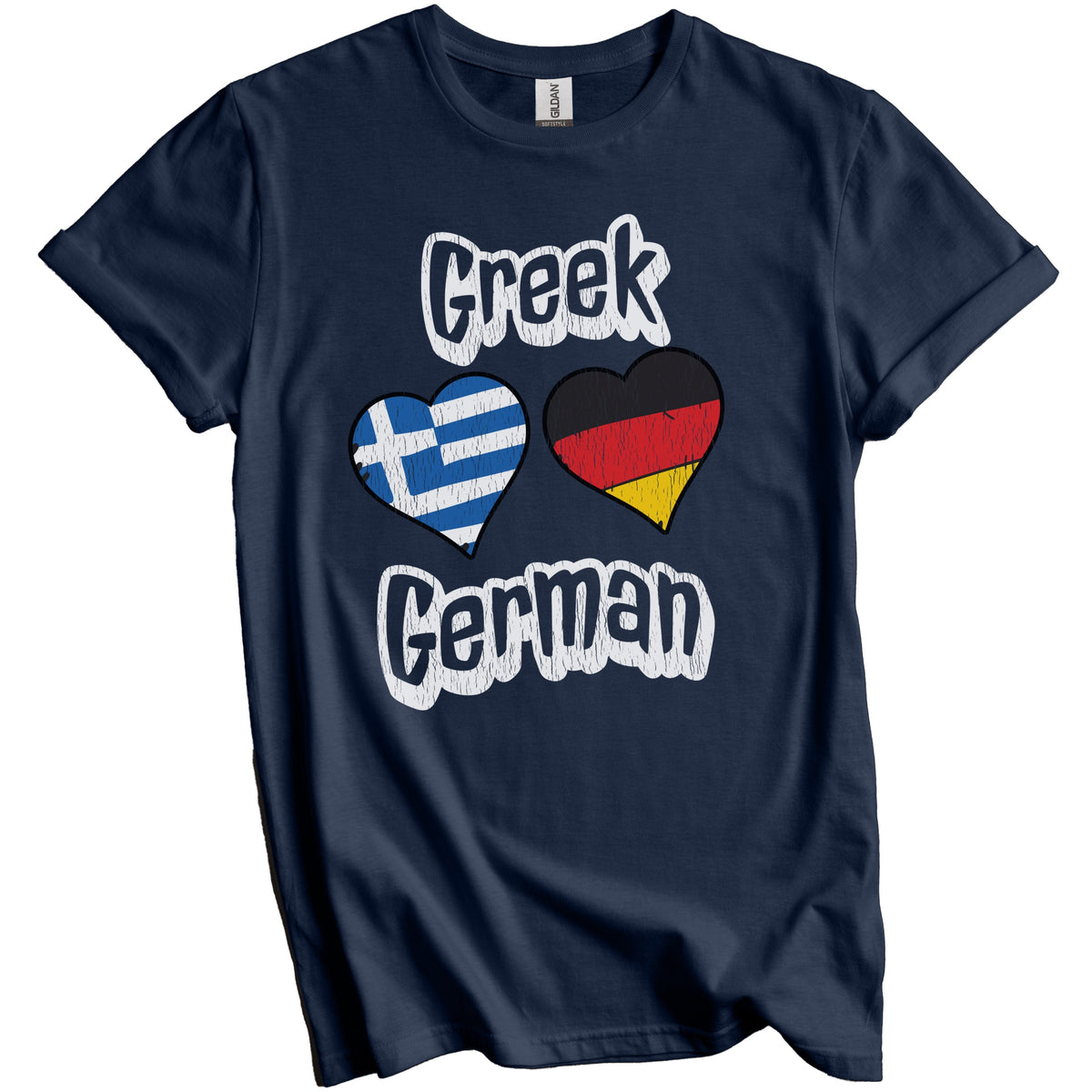Greek German Flag Heart Combo Greece Germany Distressed T-Shirt