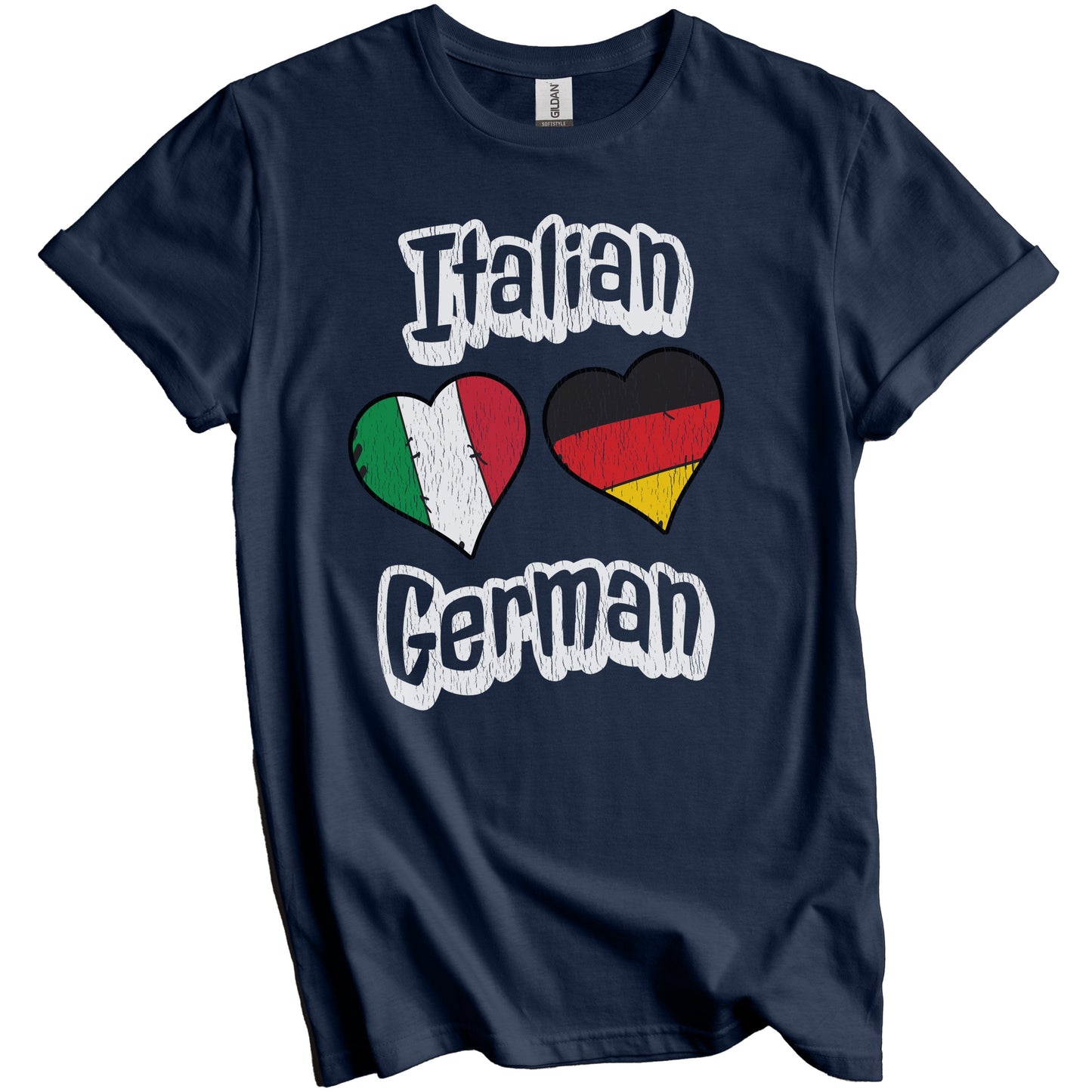 Italian German Flag Heart Combo Italy Germany Distressed T-Shirt