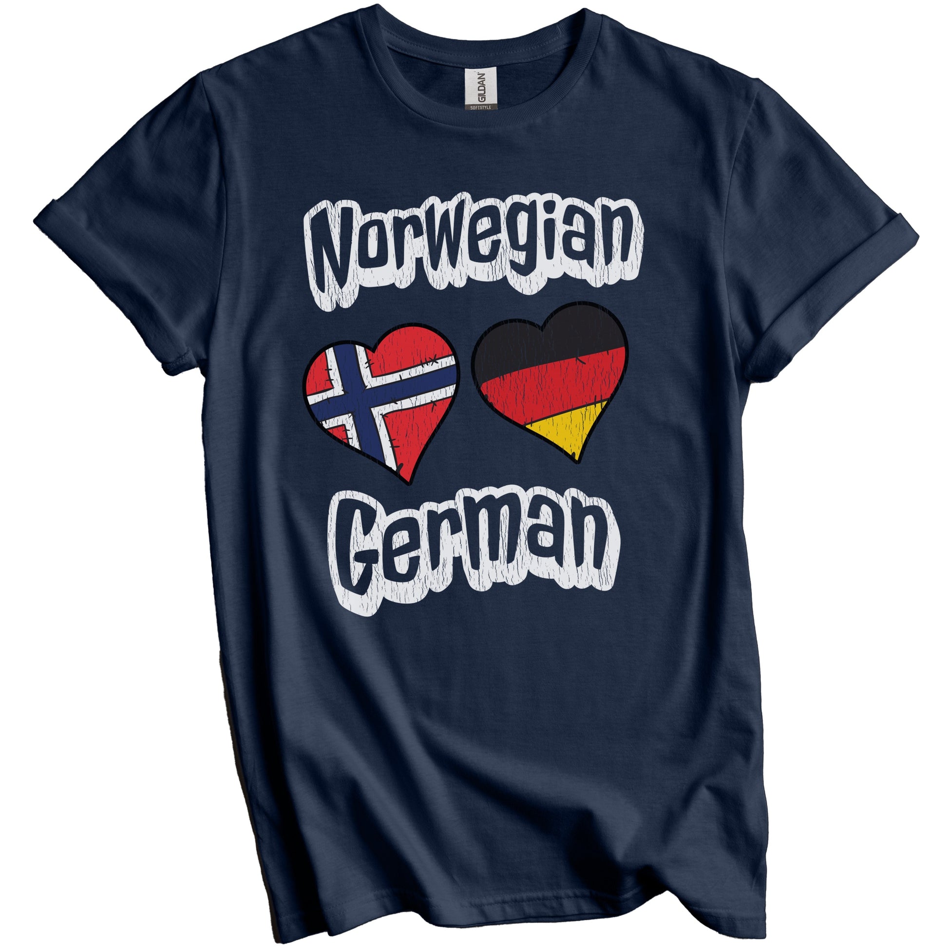 Norwegian German Flag Heart Combo Norway Germany Distressed T-Shirt