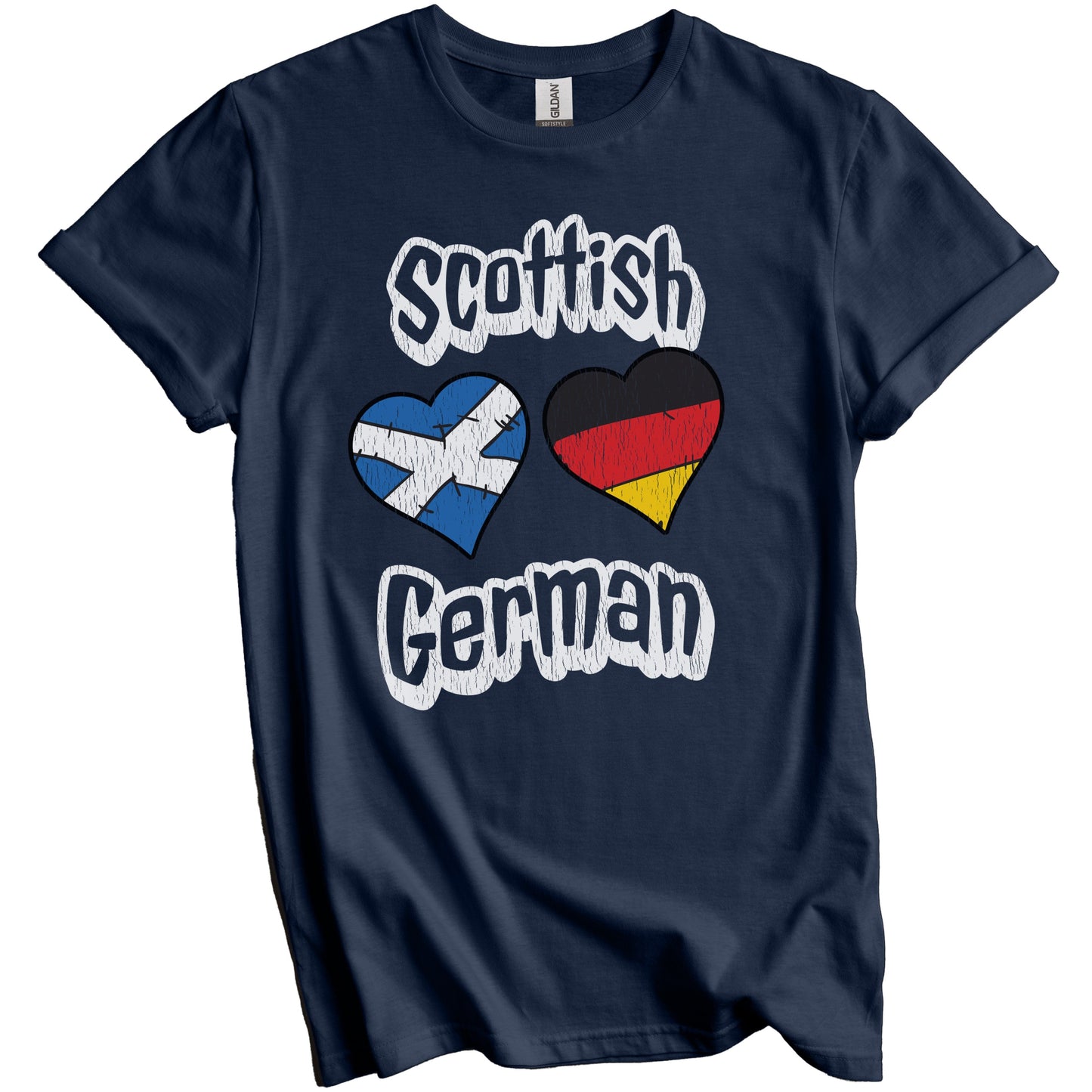 Scottish German Flag Heart Combo Scotland Germany Distressed T-Shirt