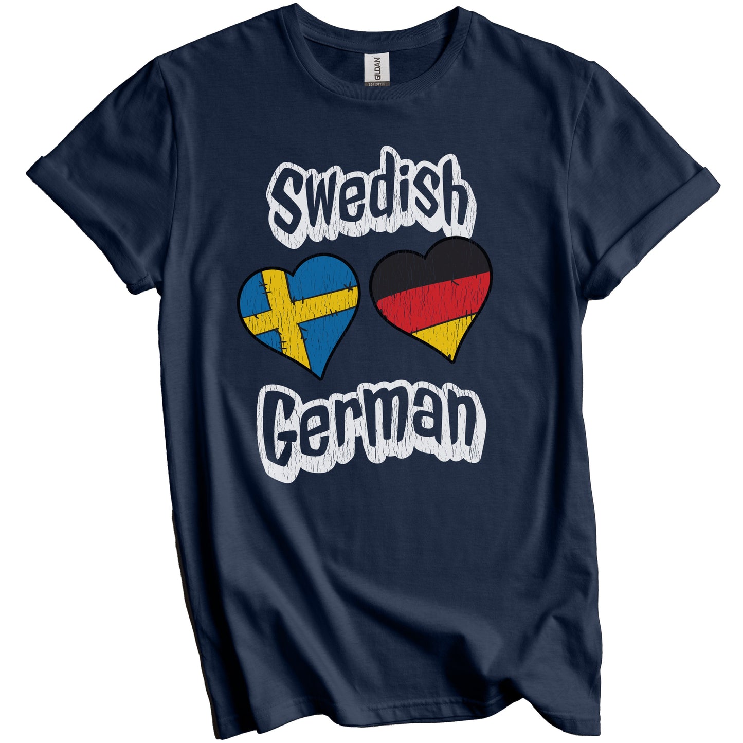 Swedish German Flag Heart Combo Sweden Germany Distressed T-Shirt