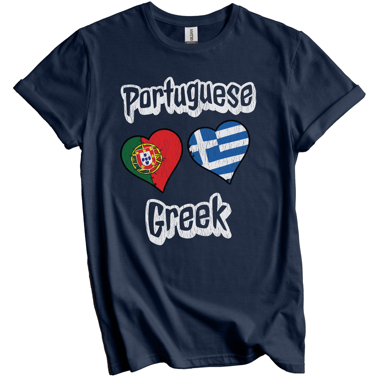 Portuguese Greek Flag Heart Combo Portugal Greece Distressed T-Shirt