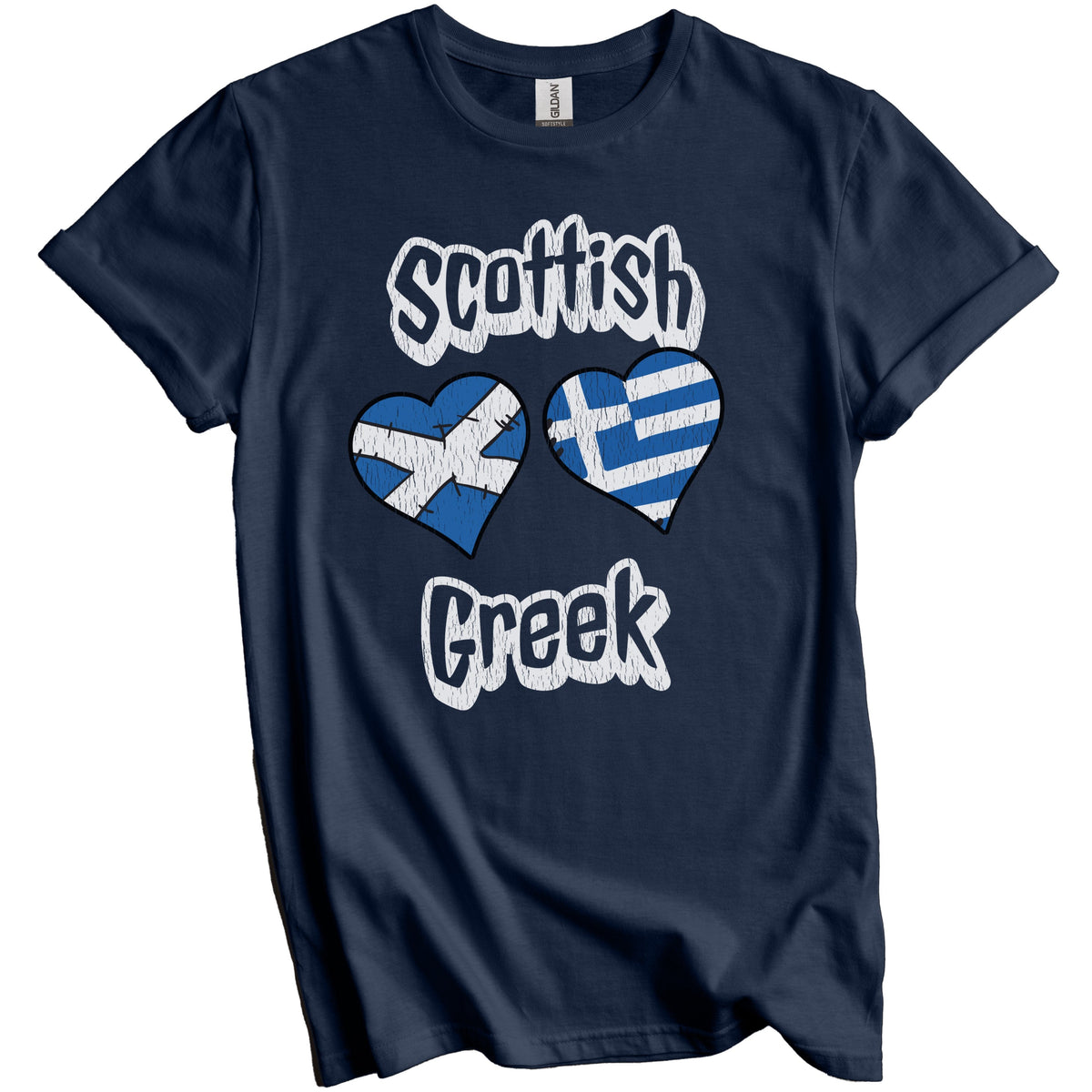 Scottish Greek Flag Heart Combo Scotland Greece Distressed T-Shirt