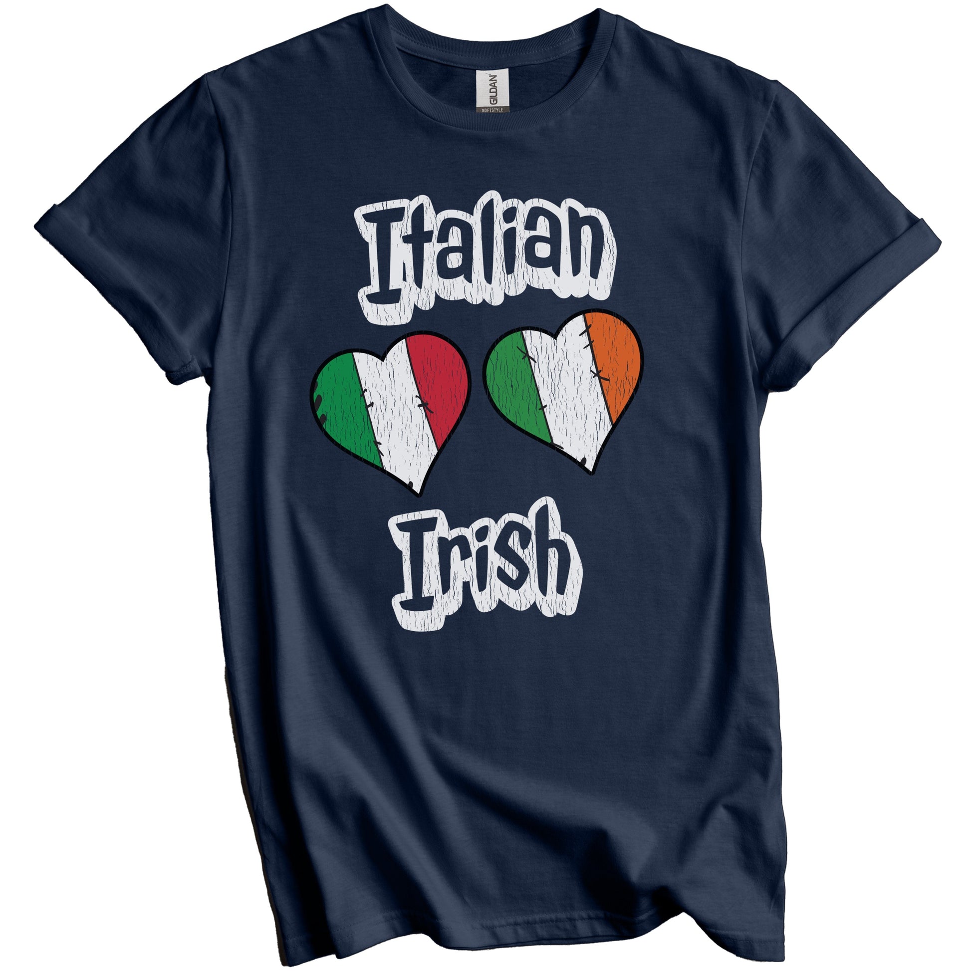 Italian Irish Flag Heart Combo Italy Ireland Distressed T-Shirt