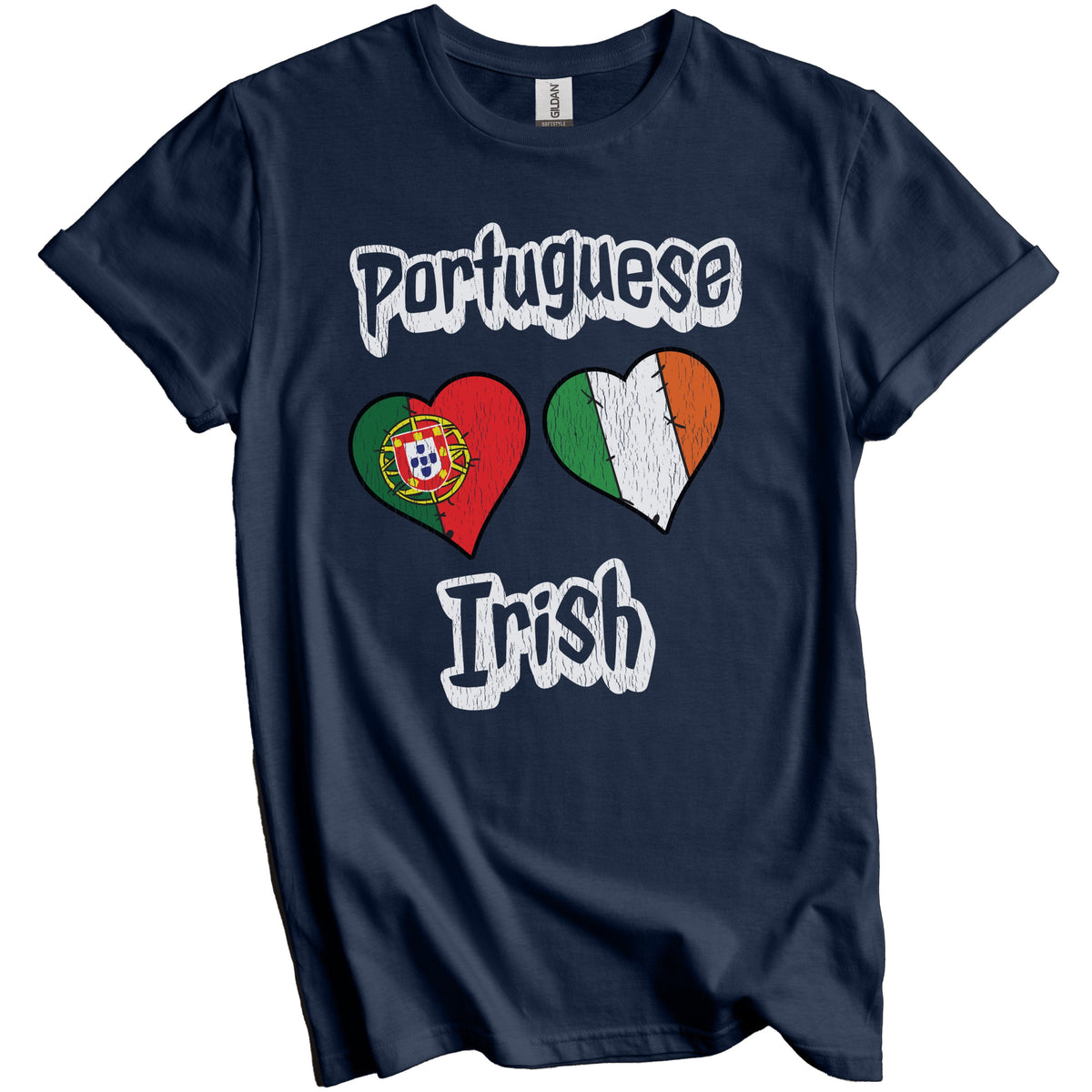 Portuguese Irish Flag Heart Combo Portugal Ireland Distressed T-Shirt