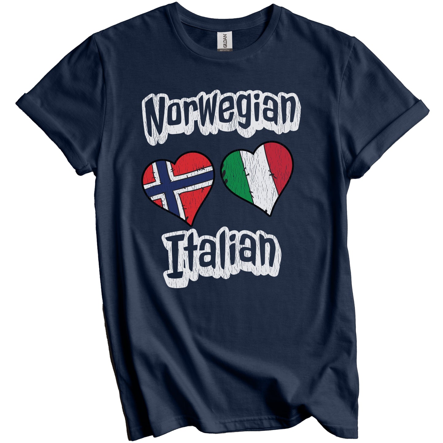Norwegian Italian Flag Heart Combo Norway Italy Distressed T-Shirt