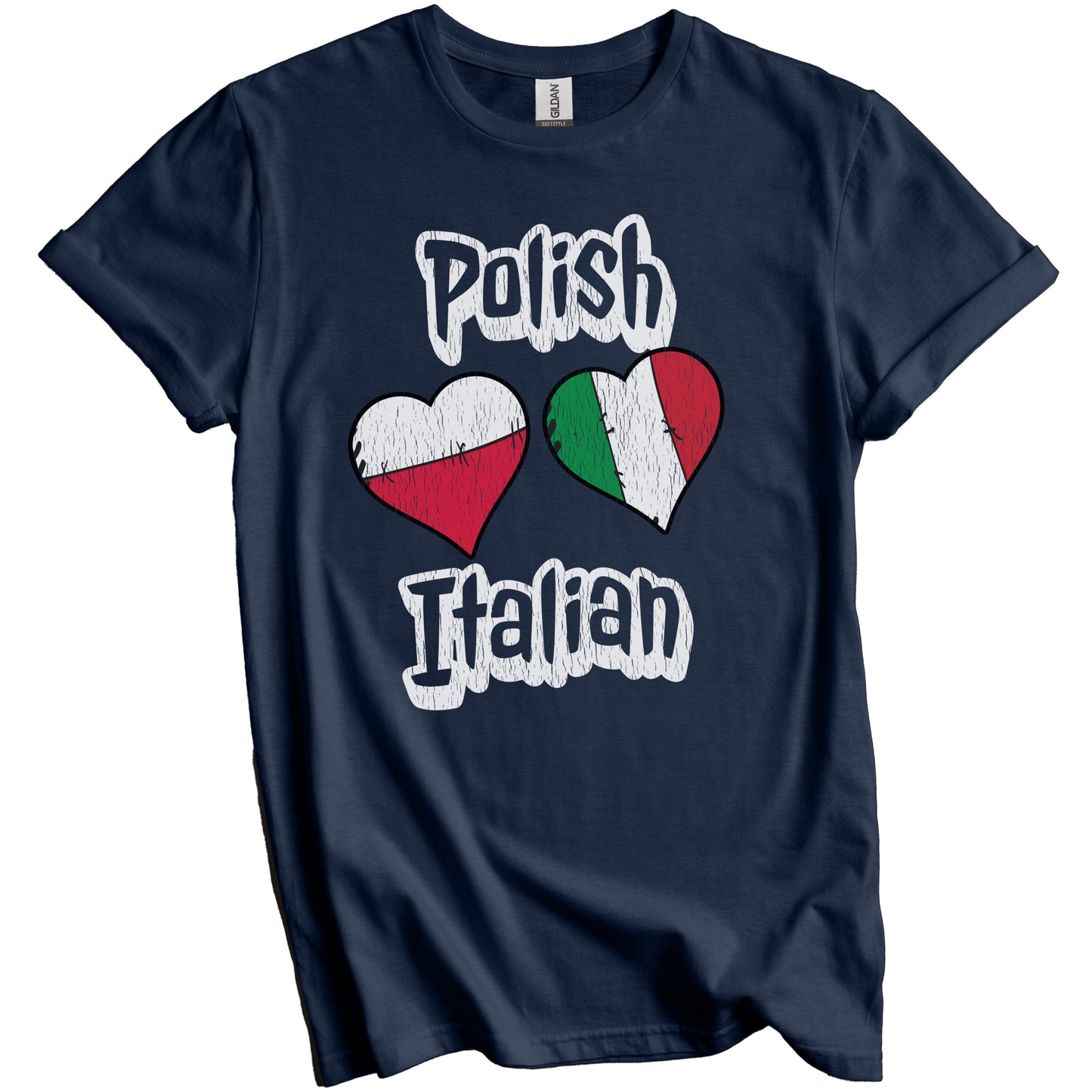 Polish Italian Flag Heart Combo Poland Italy Distressed T-Shirt