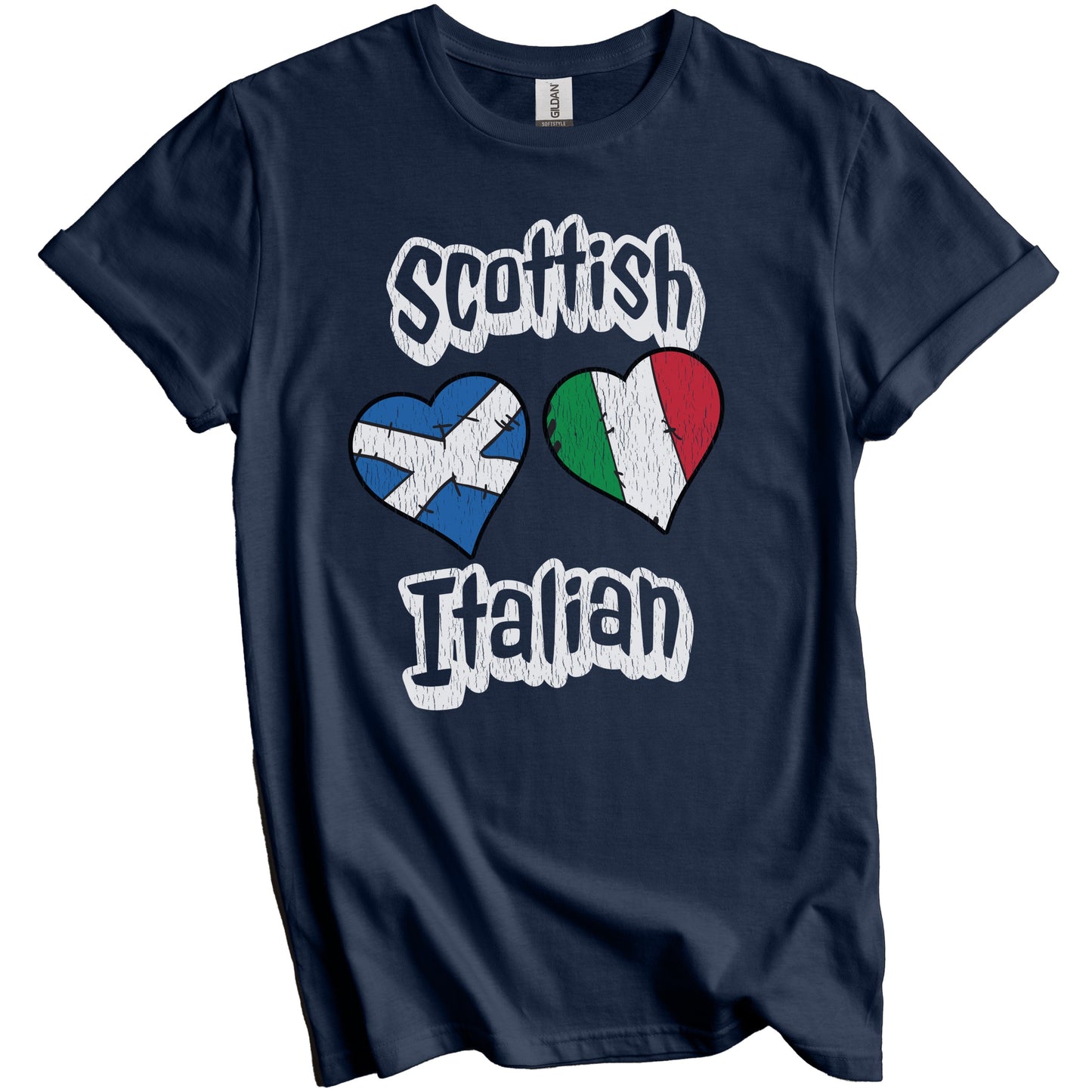 Scottish Italian Flag Heart Combo Scotland Italy Distressed T-Shirt