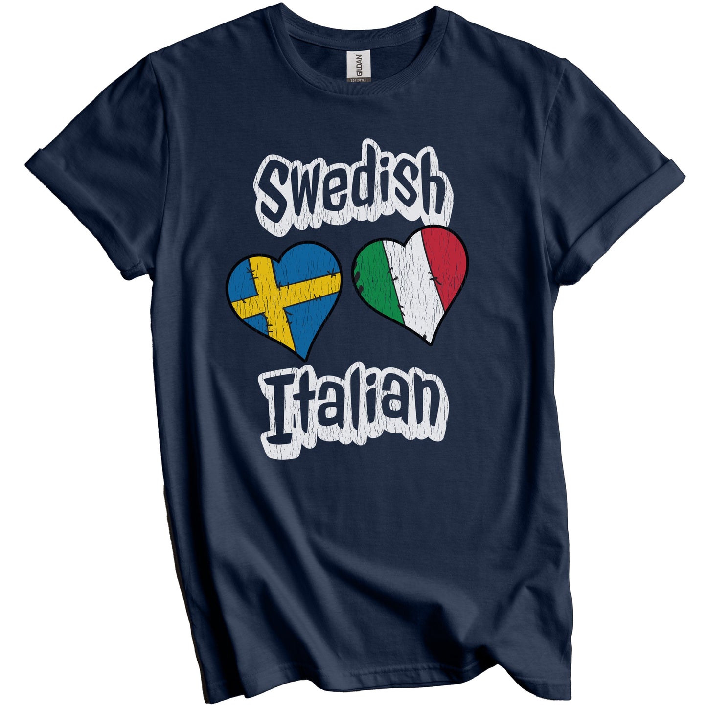 Swedish Italian Flag Heart Combo Sweden Italy Distressed T-Shirt