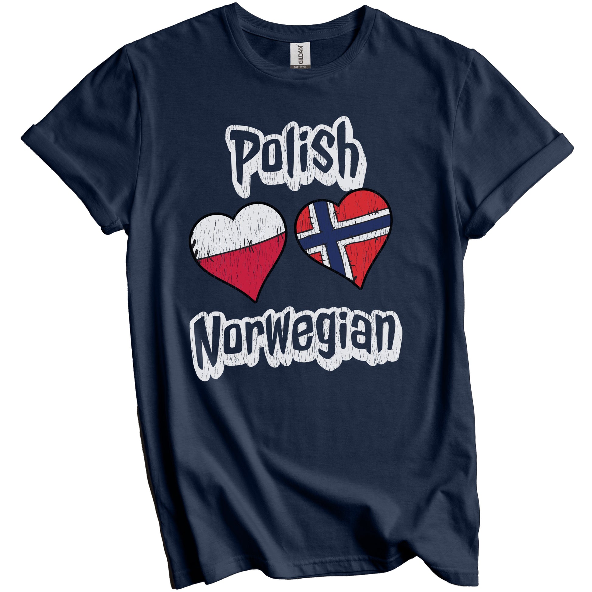 Polish Norwegian Flag Heart Combo Poland Norway Distressed T-Shirt