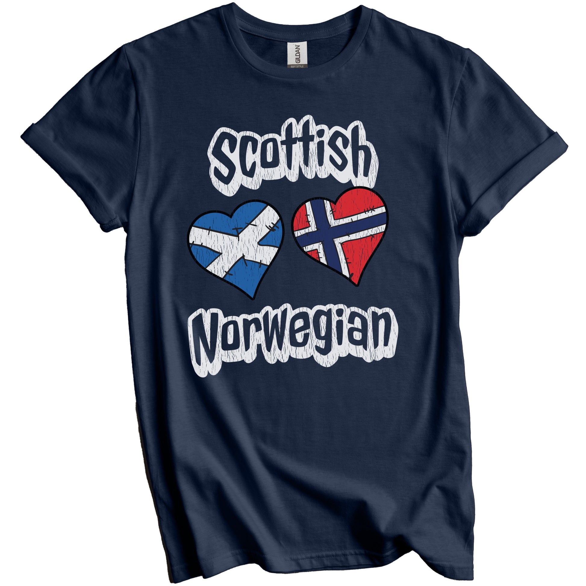 Scottish Norwegian Flag Heart Combo Scotland Norway Distressed T-Shirt