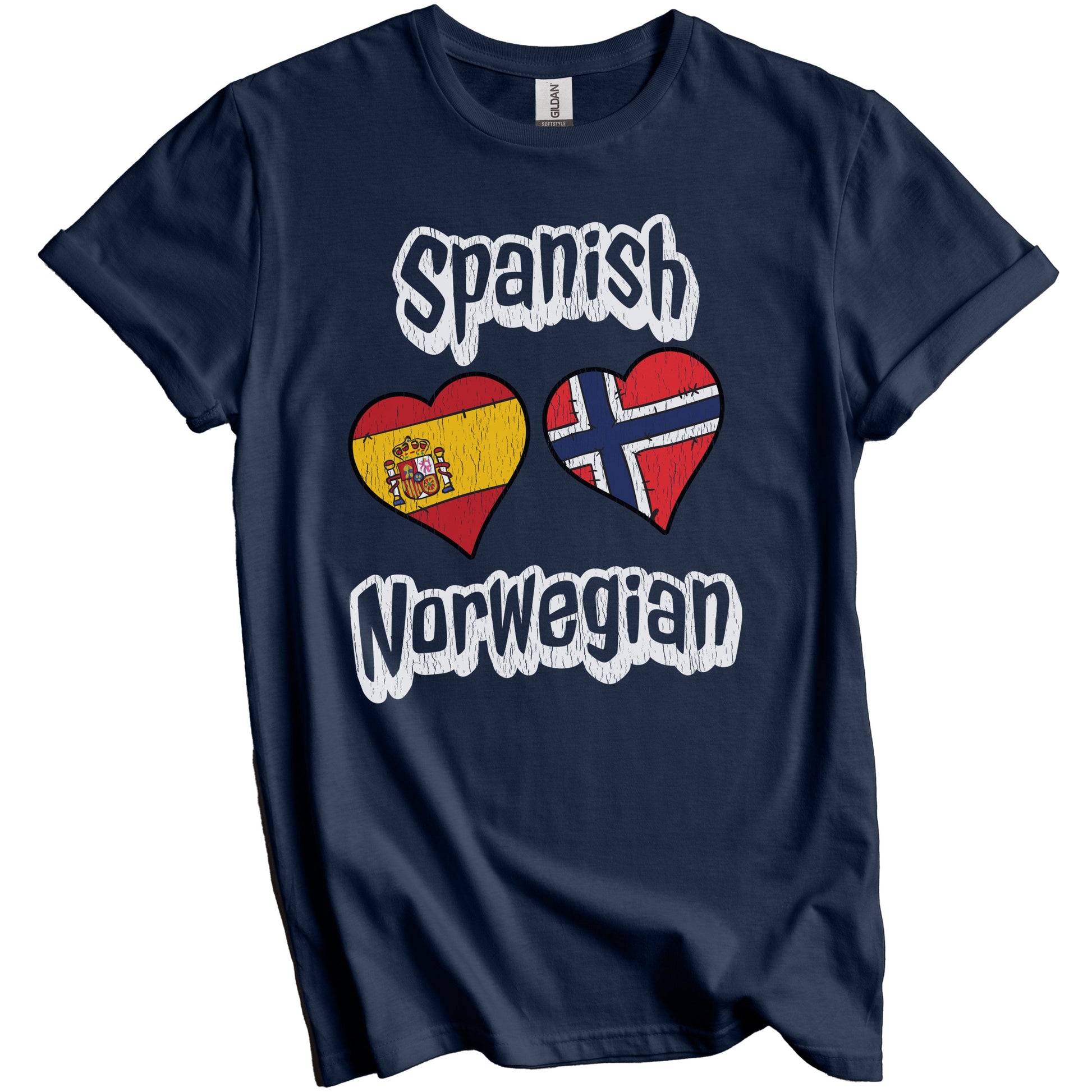 Spanish Norwegian Flag Heart Combo Spain Norway Distressed T-Shirt
