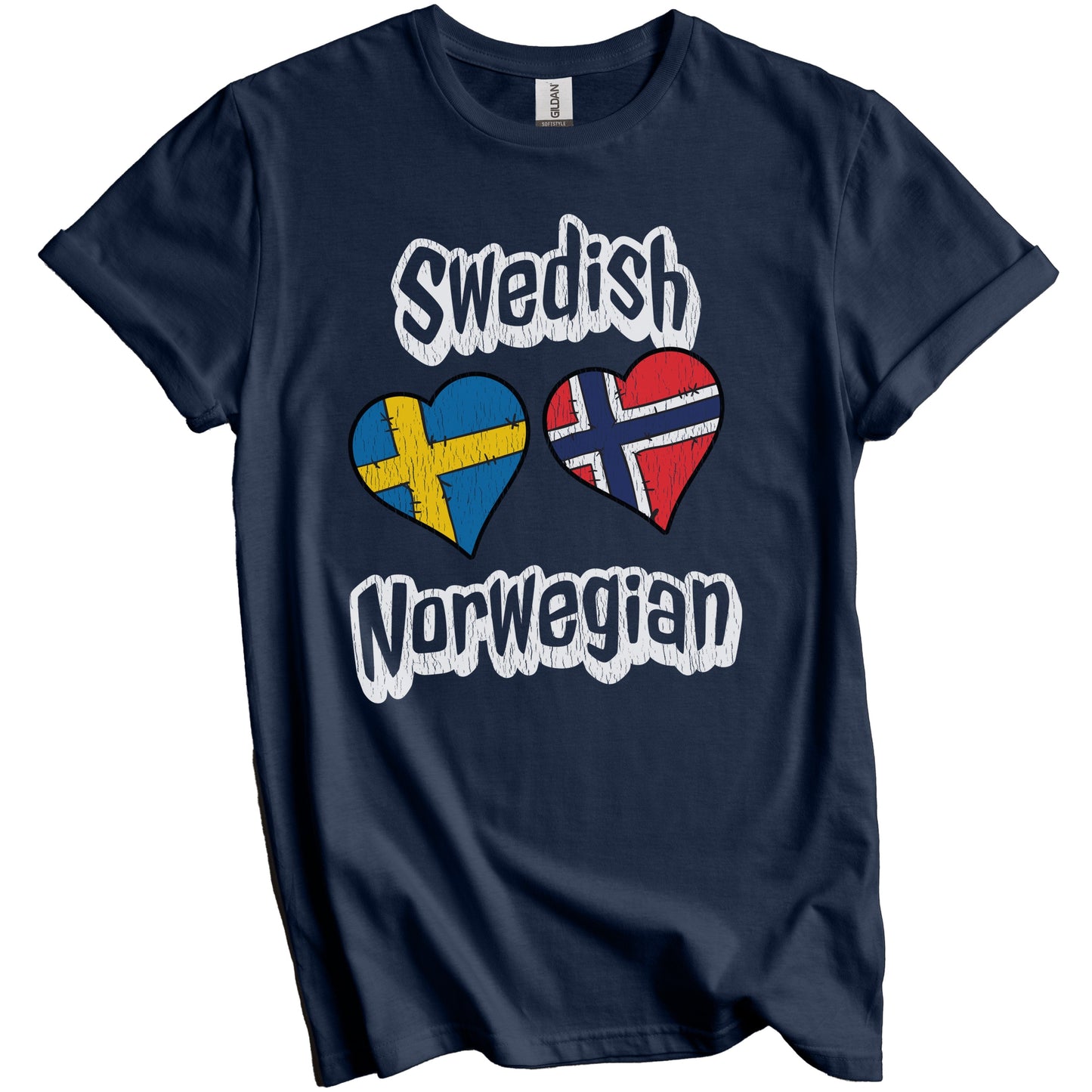 Swedish Norwegian Flag Heart Combo Sweden Norway Distressed T-Shirt