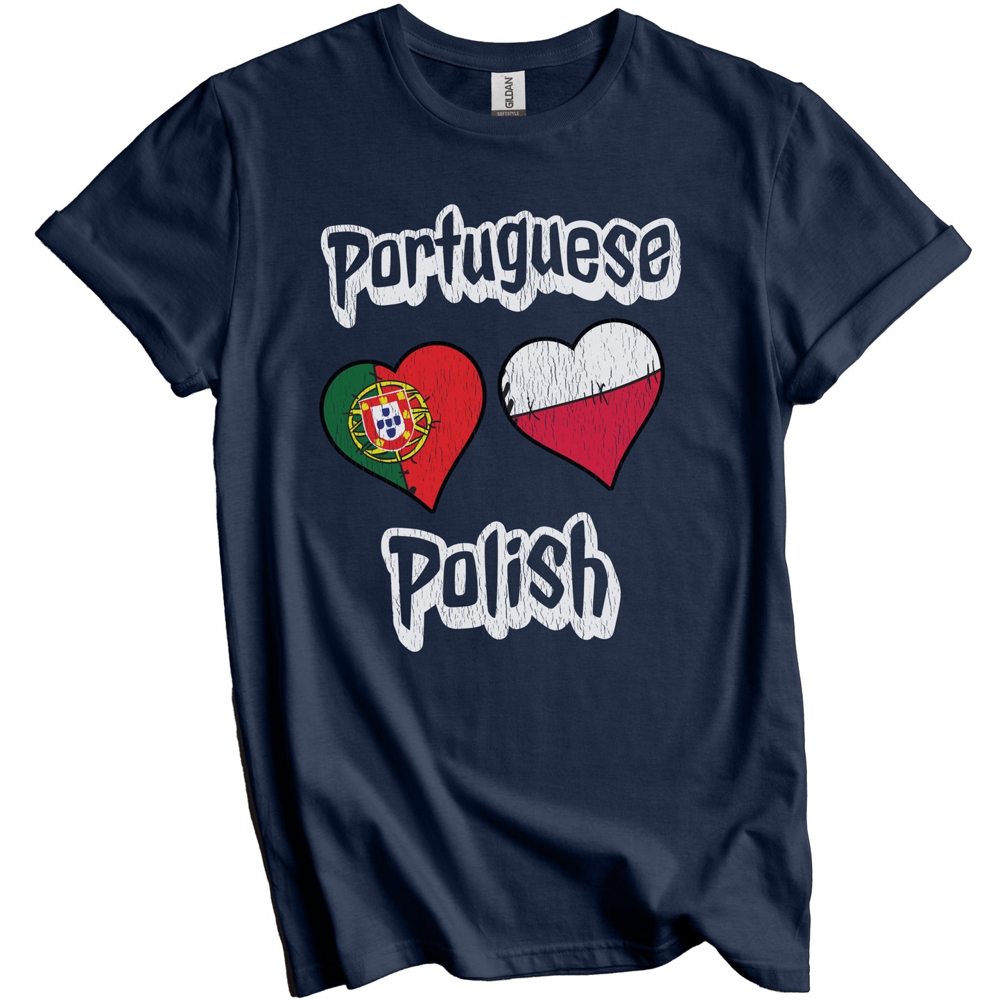 Portuguese Polish Flag Heart Combo Portugal Poland Distressed T-Shirt