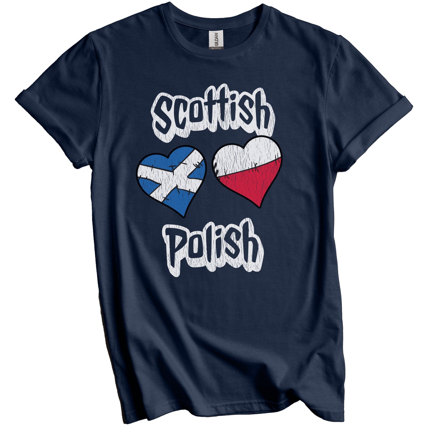 Scottish Polish Flag Heart Combo Scotland Poland Distressed T-Shirt