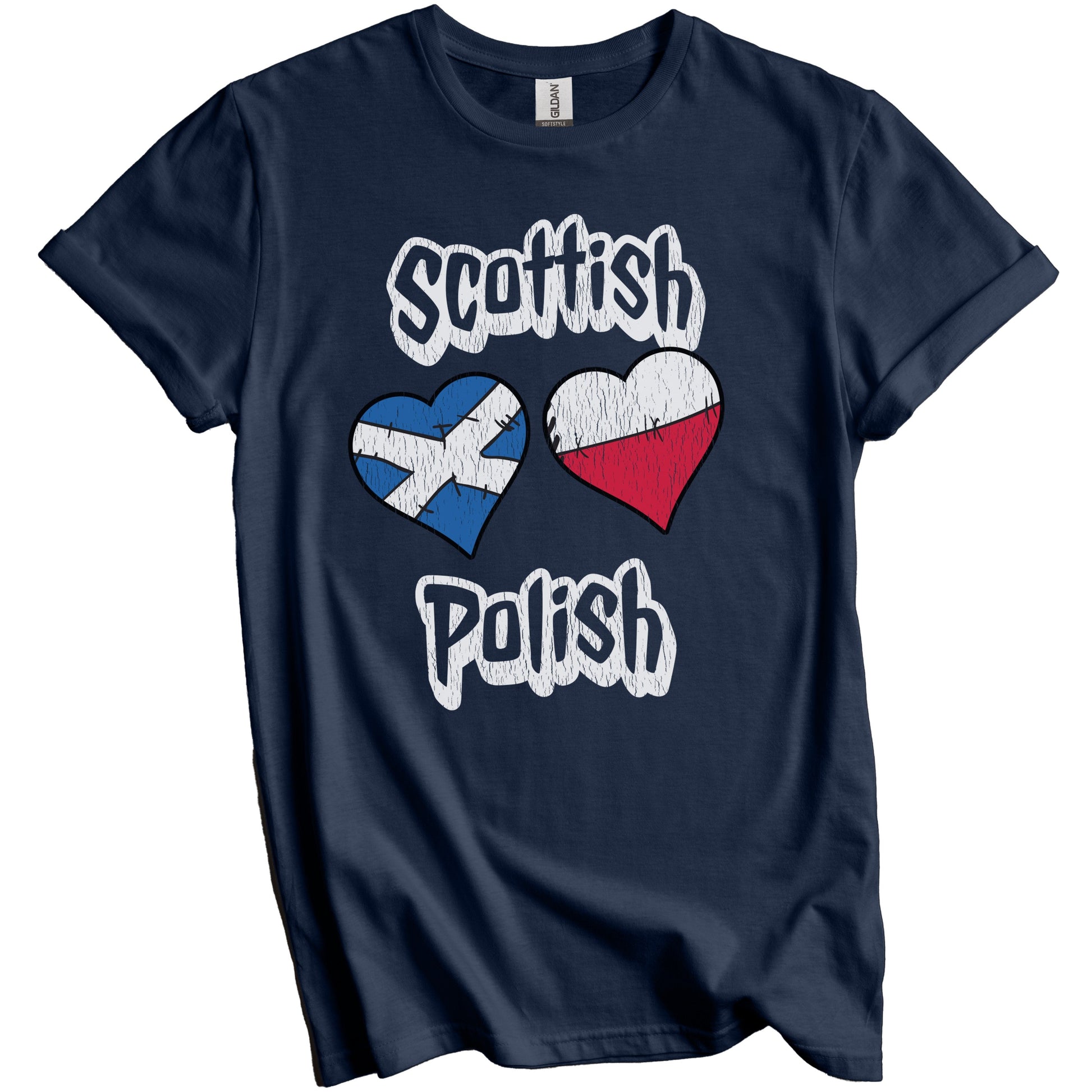 Scottish Polish Flag Heart Combo Scotland Poland Distressed T-Shirt