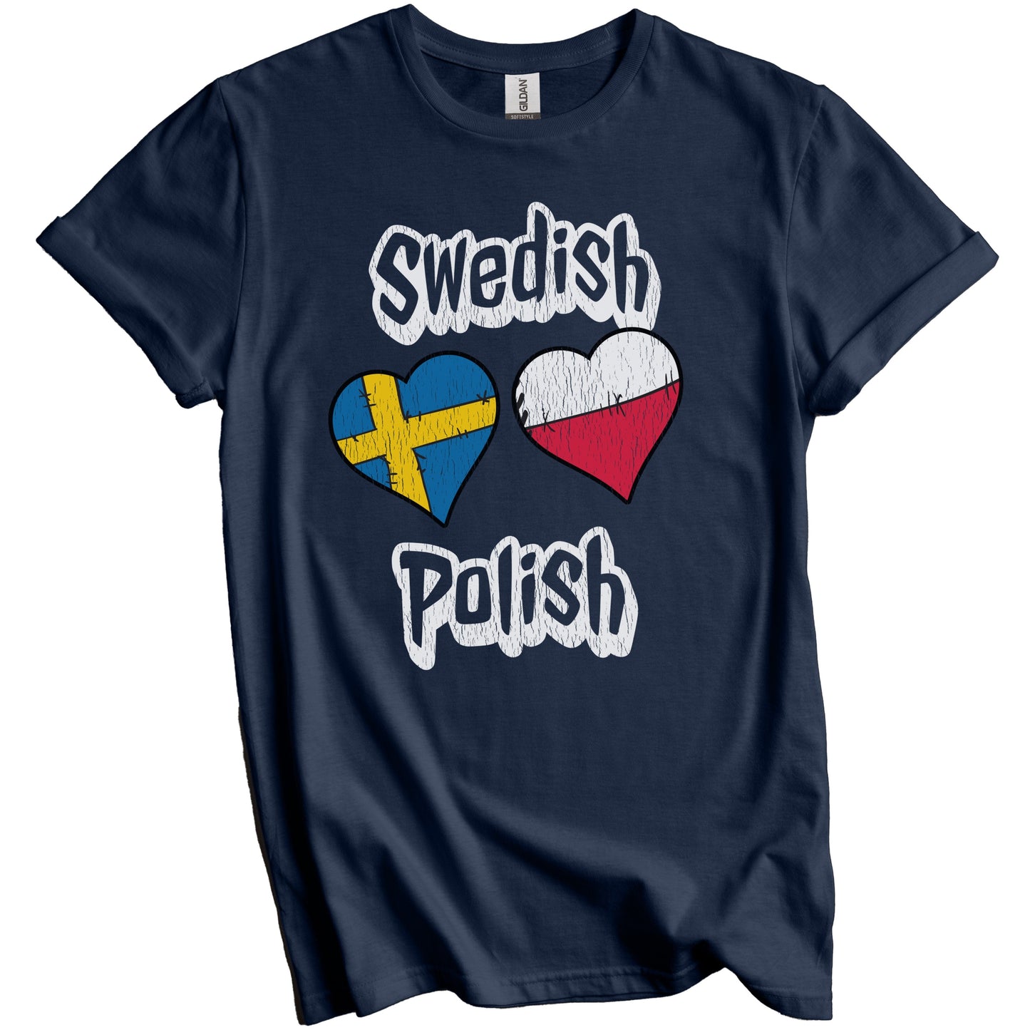 Swedish Polish Flag Heart Combo Sweden Poland Distressed T-Shirt