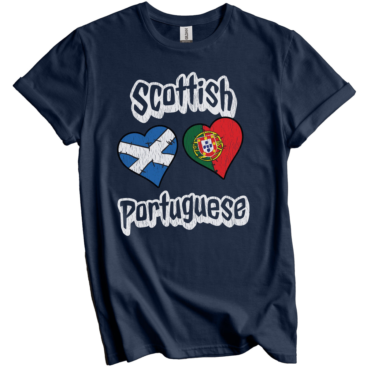 Scottish Portuguese Flag Heart Combo Scotland Portugal Distressed T-Shirt