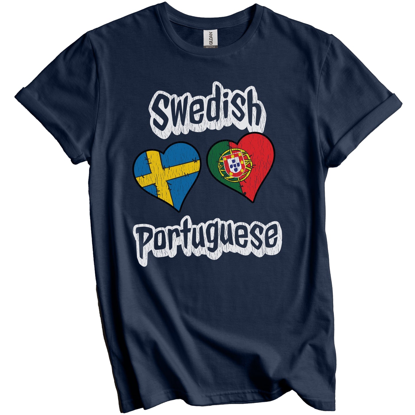 Swedish Portuguese Flag Heart Combo Sweden Portugal Distressed T-Shirt