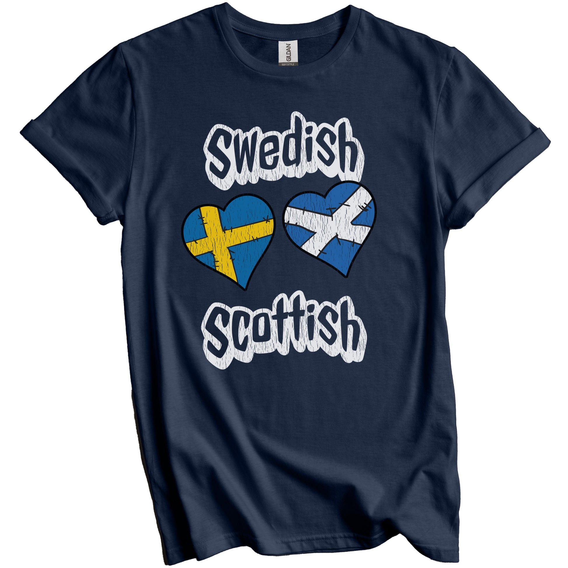 Swedish Scottish Flag Heart Combo Sweden Scotland Distressed T-Shirt