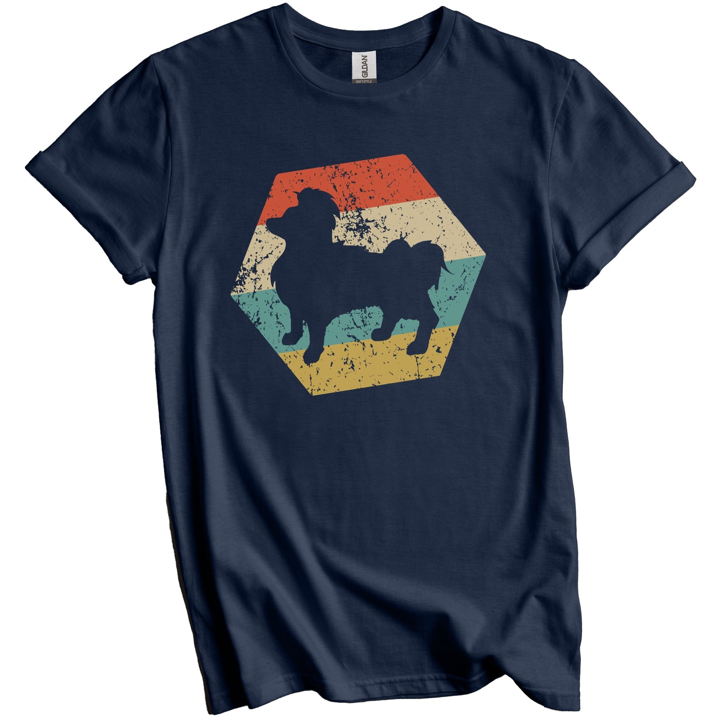 Papillon Dog Breed Retro Distressed Hexagon T-Shirt