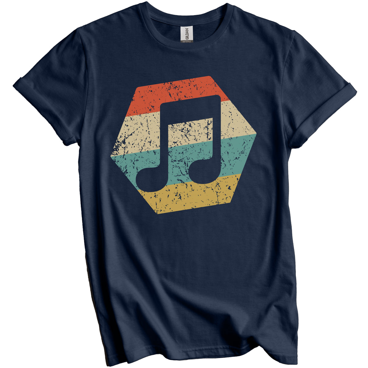 Music Note Retro Distressed Hexagon Eighth Notes T-Shirt