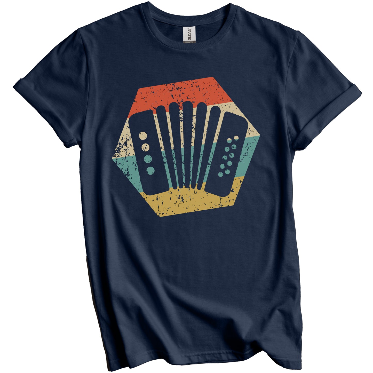 Accordion Retro Distressed Hexagon Accordionist T-Shirt