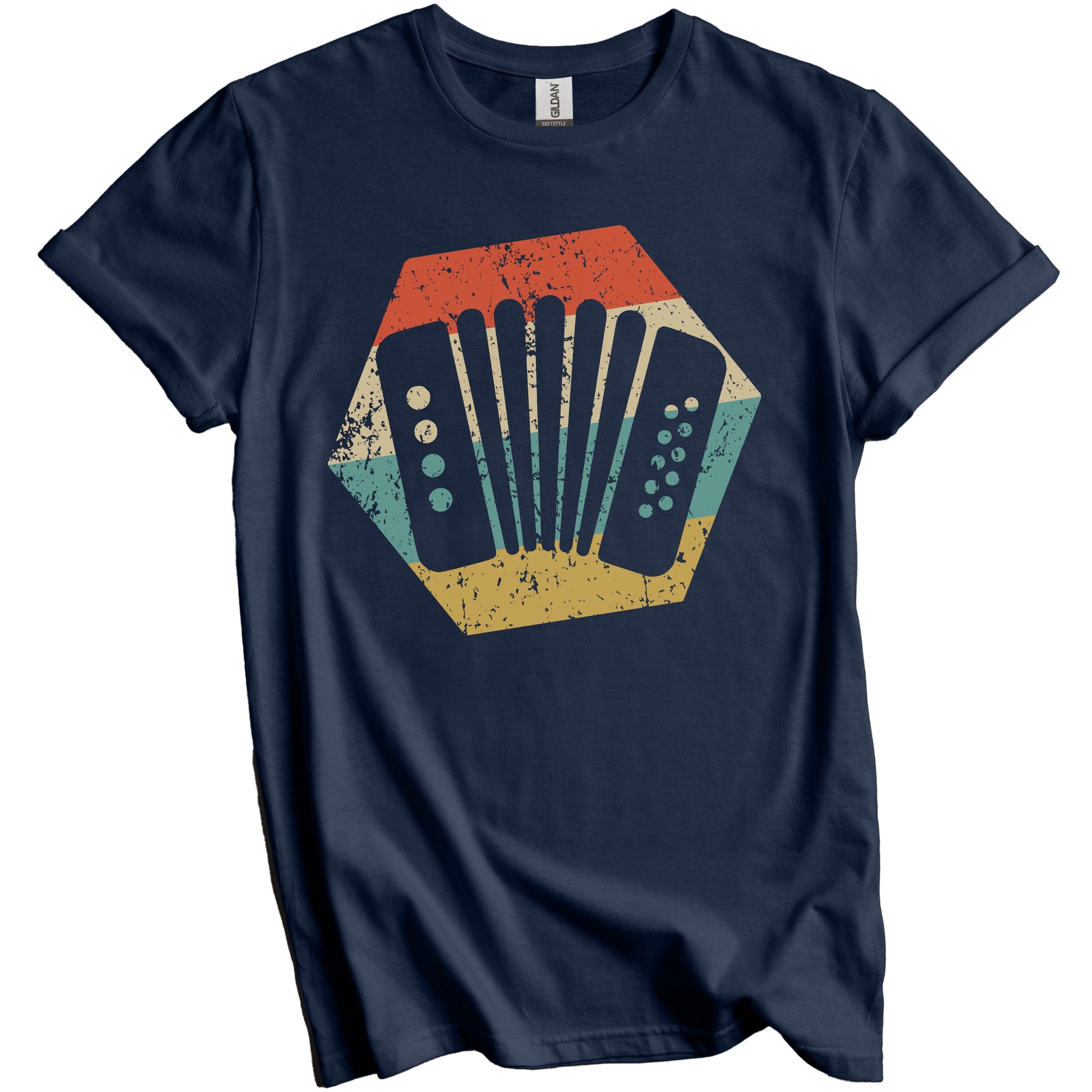 Accordion Retro Distressed Hexagon Accordionist T-Shirt