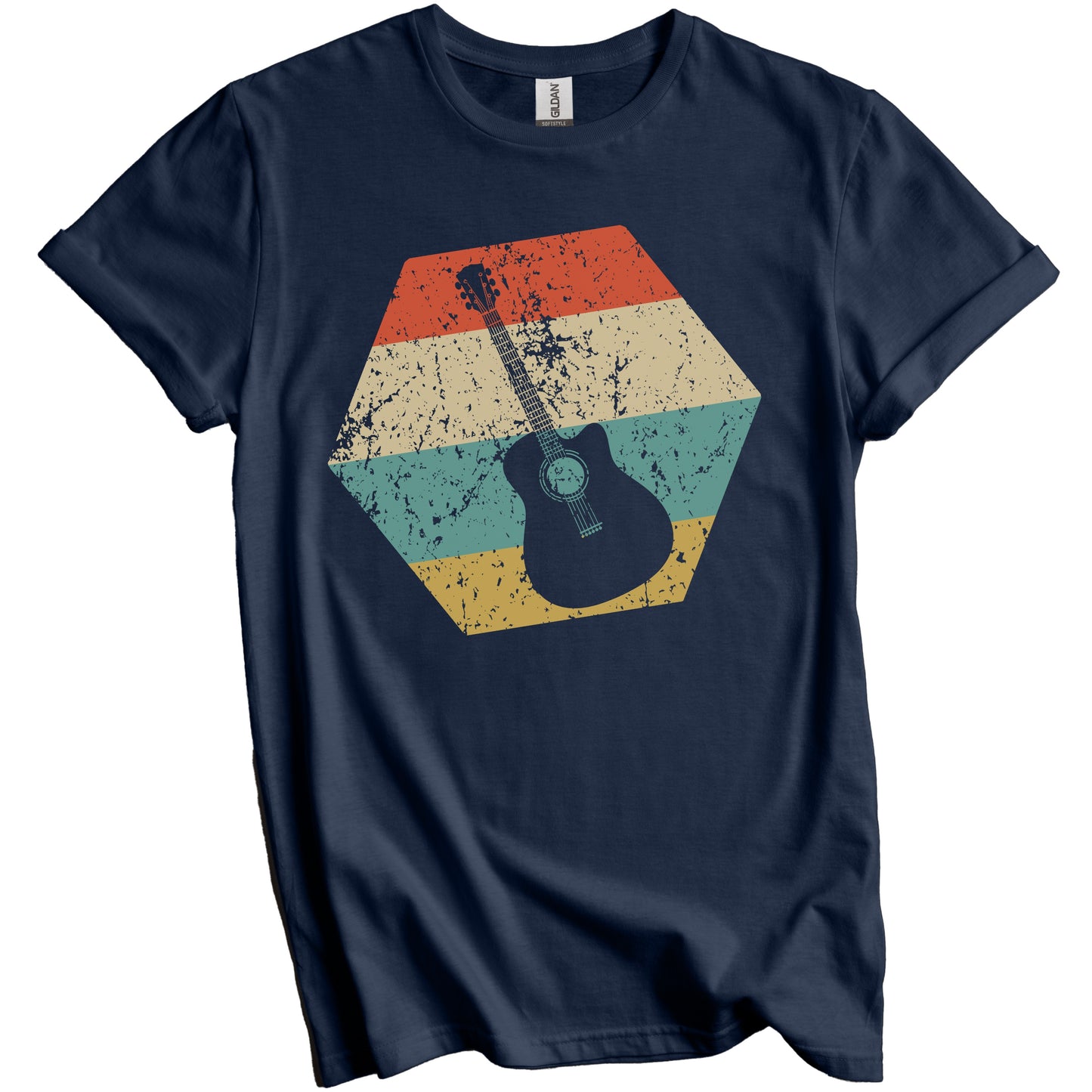 Acoustic Guitar Retro Distressed Hexagon Guitarist T-Shirt