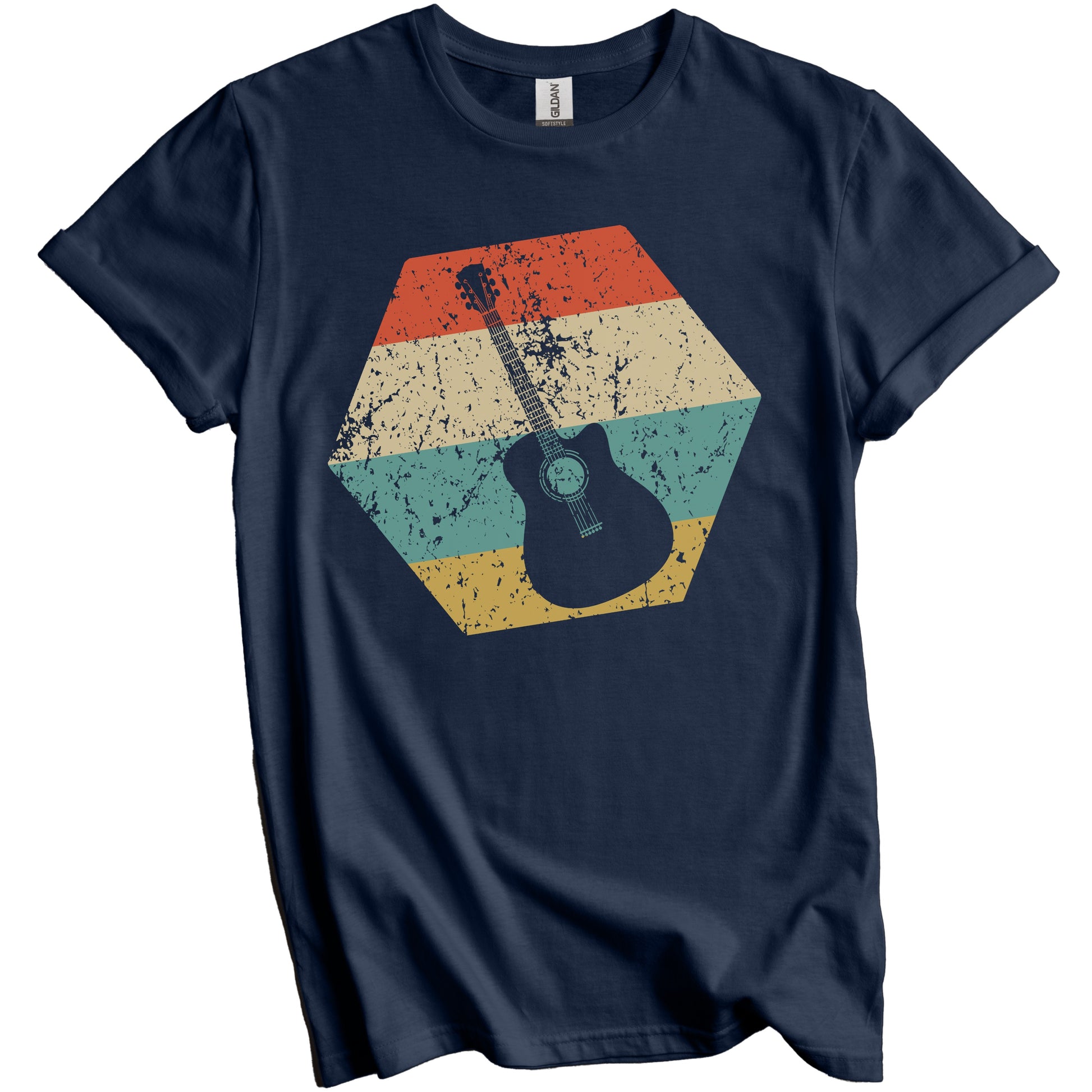 Acoustic Guitar Retro Distressed Hexagon Guitarist T-Shirt