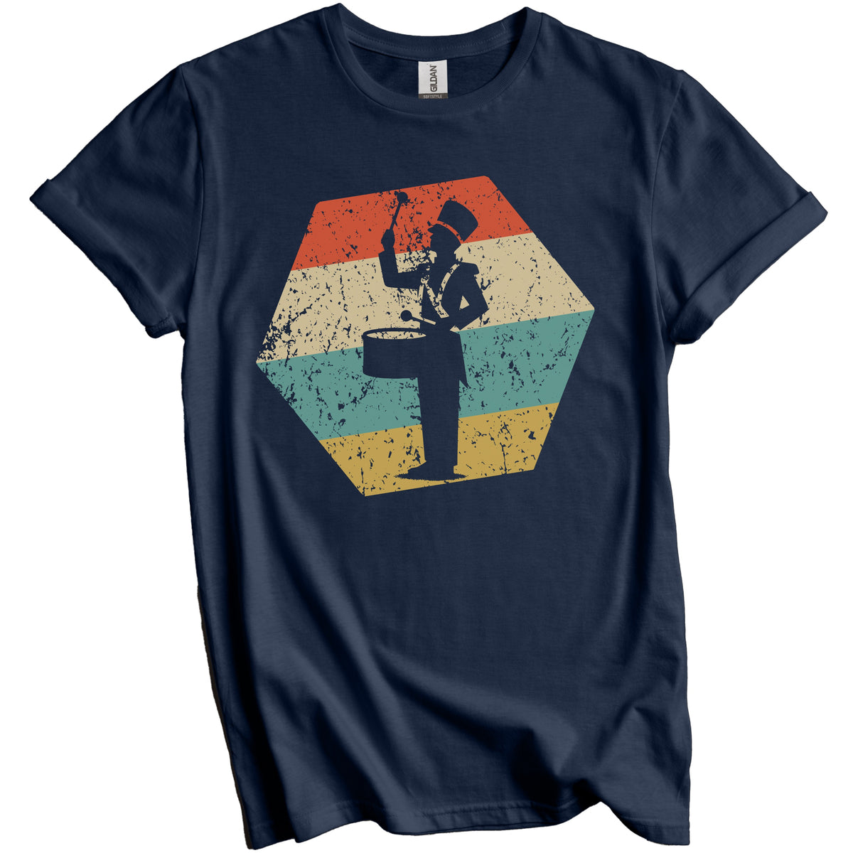 Marching Band Drummer Retro Distressed Hexagon Drums T-Shirt
