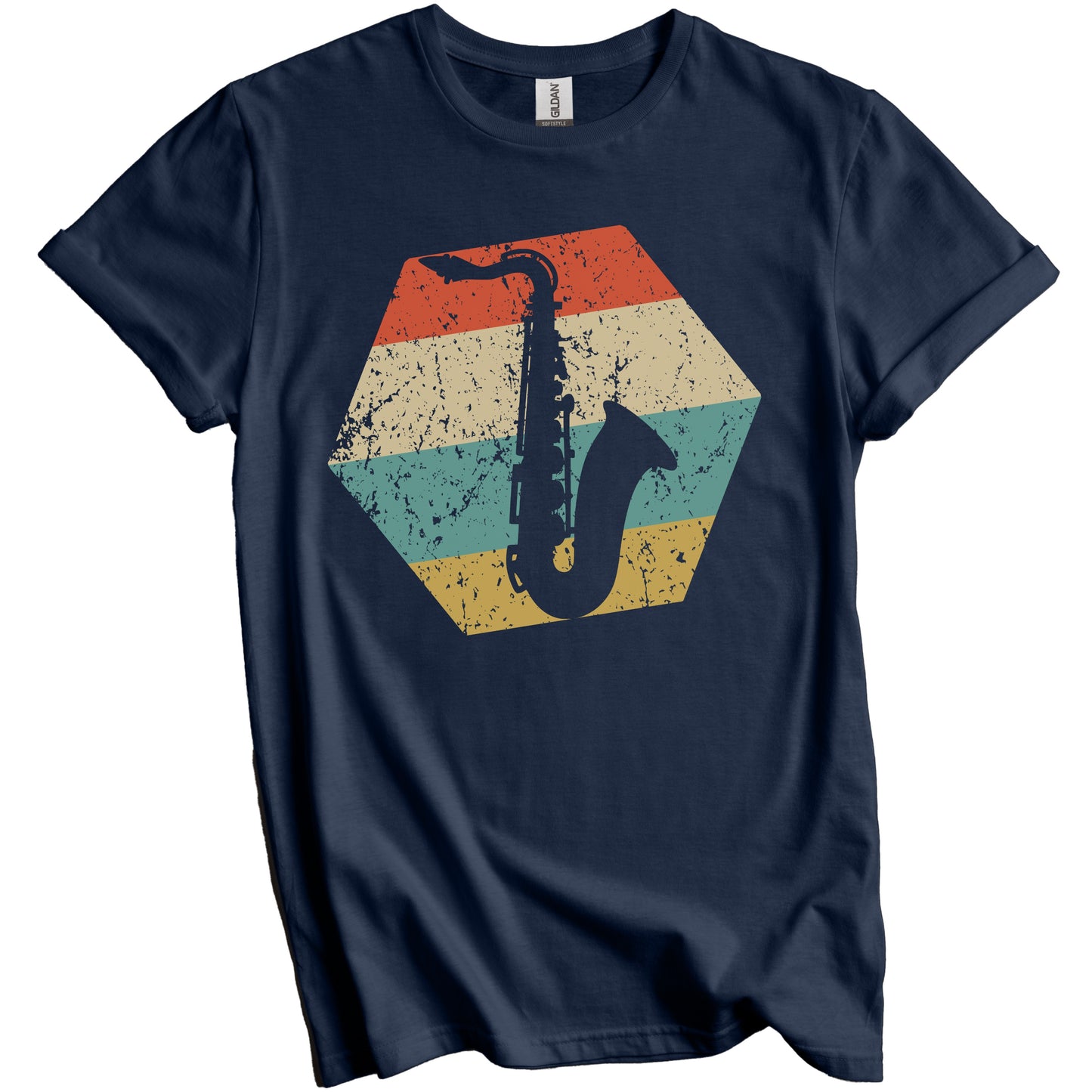 Saxophone Retro Distressed Hexagon Sax Player T-Shirt