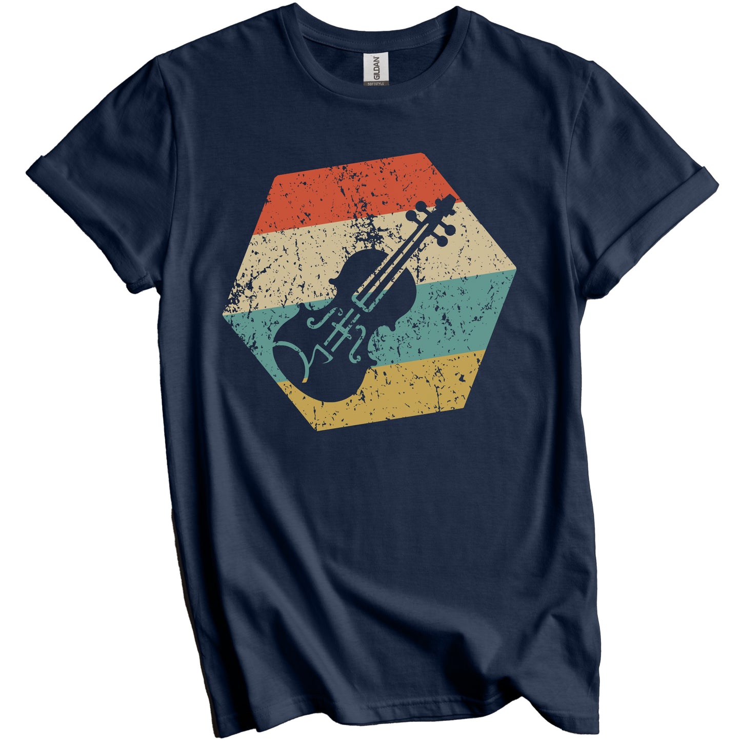 Violin Retro Distressed Hexagon Violinist T-Shirt