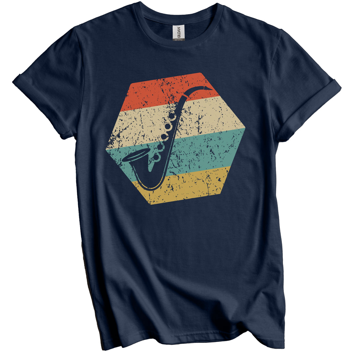 Saxophone Retro Distressed Hexagon Saxophone T-Shirt