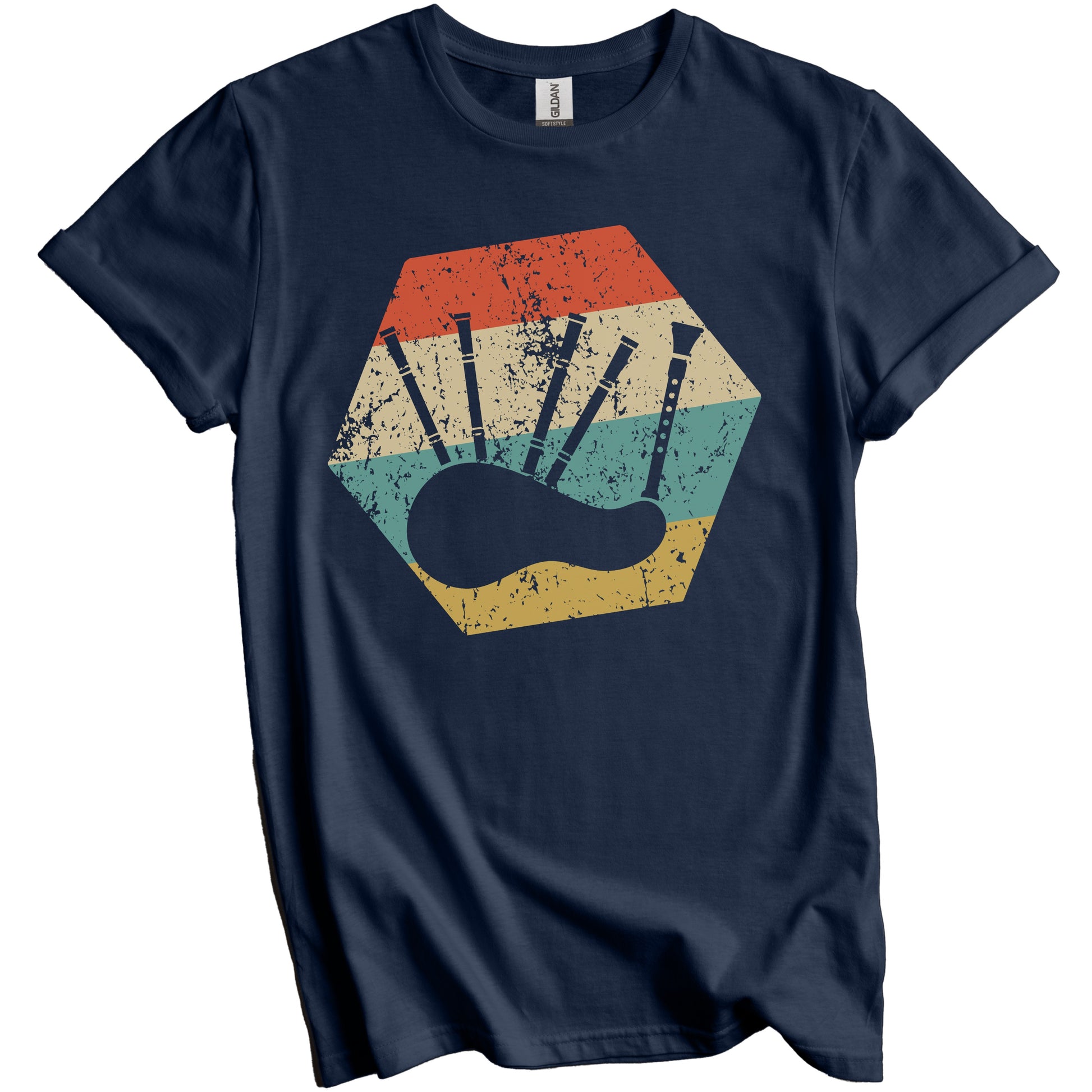 Bagpipes Retro Distressed Hexagon Bagpiper T-Shirt