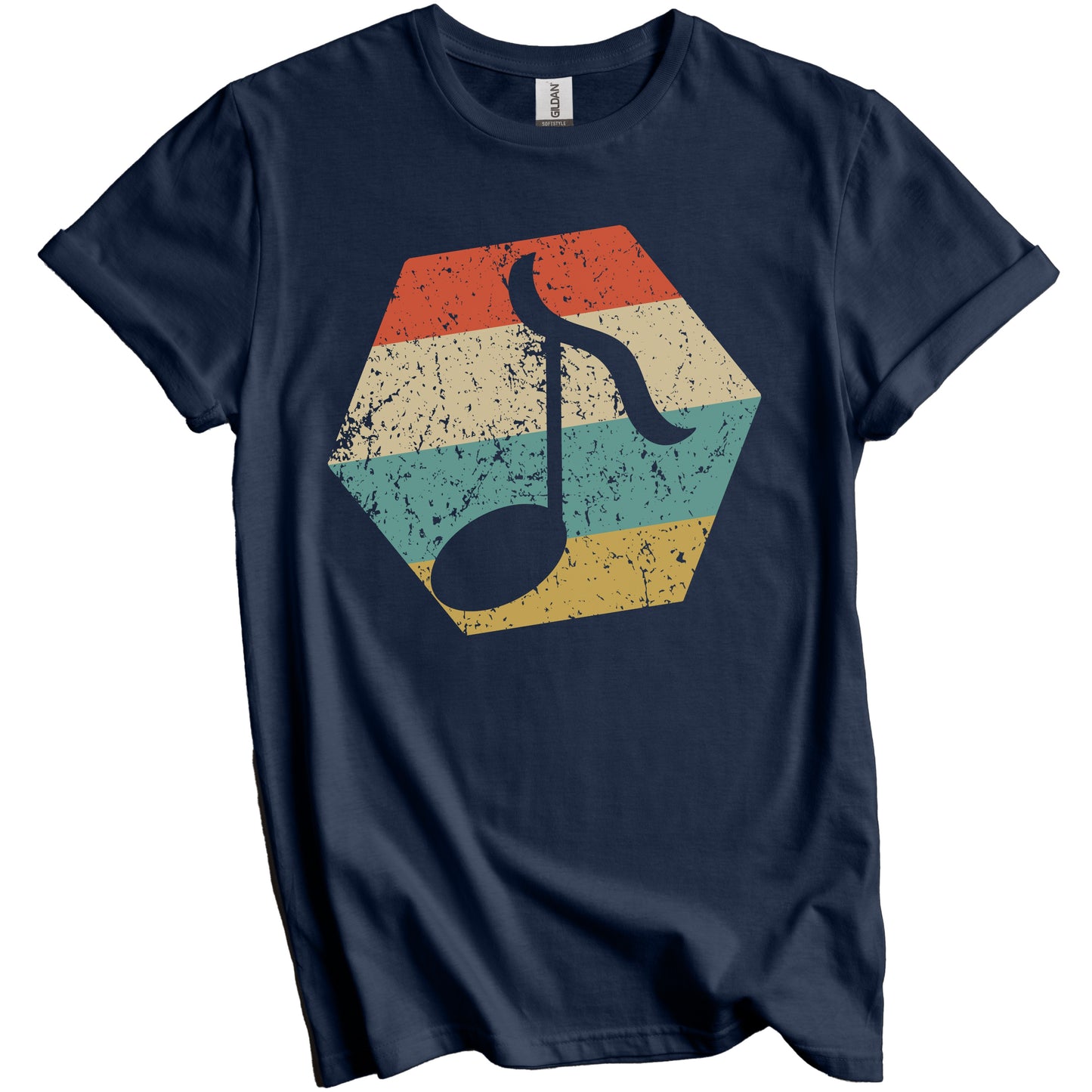 Music Note Retro Distressed Hexagon Eighth Note T-Shirt