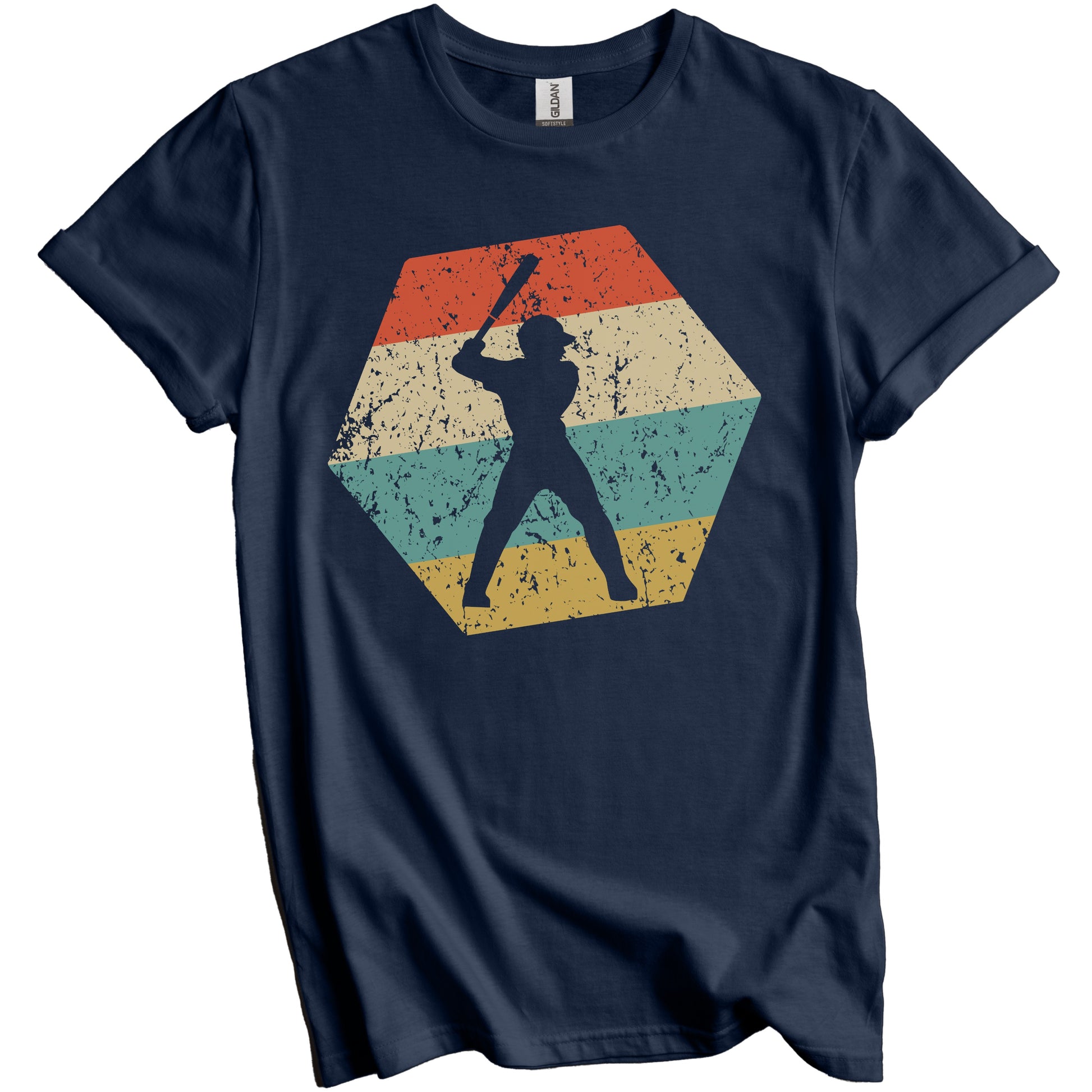 Baseball Player Retro Distressed Hexagon Batter T-Shirt