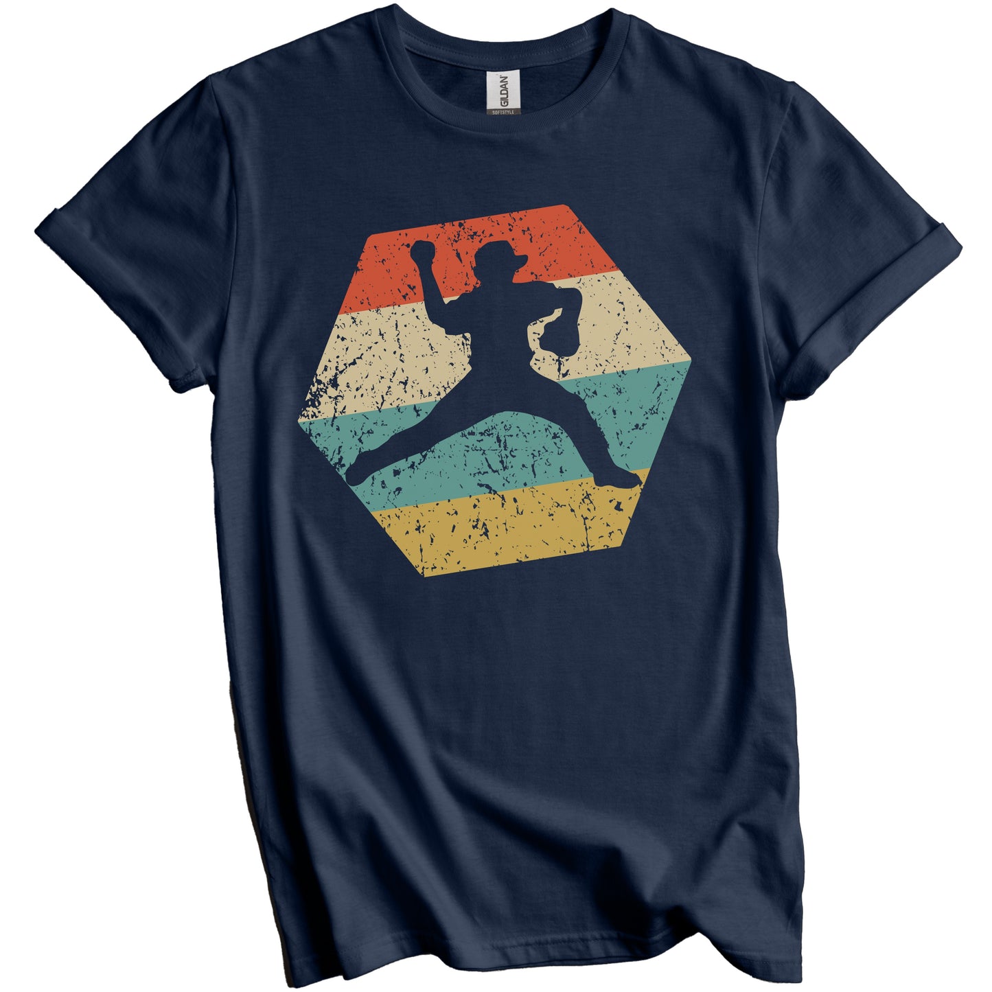 Baseball Player Retro Distressed Hexagon Pitcher T-Shirt