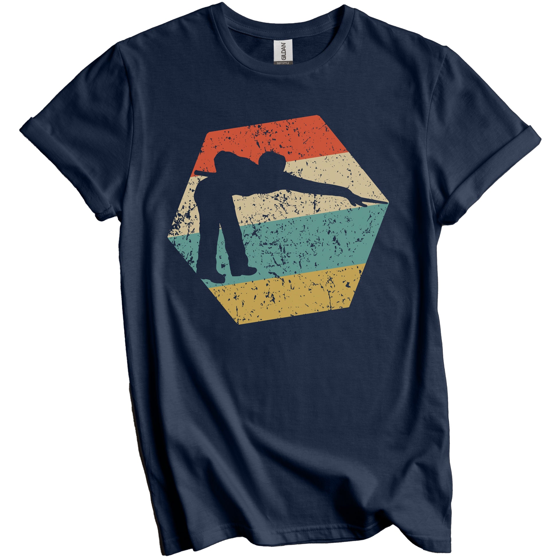 Pool Player Retro Distressed Hexagon Billiards T-Shirt