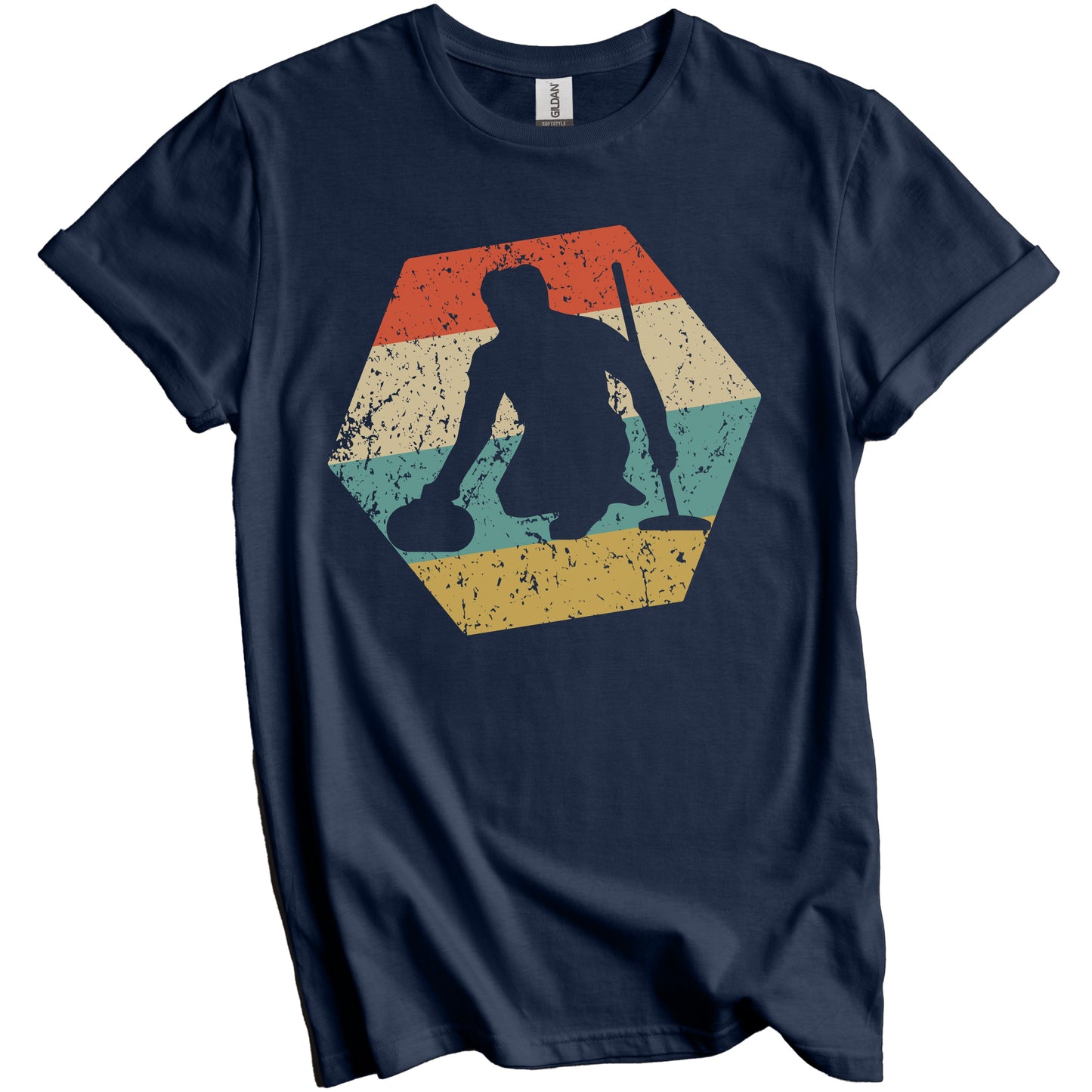 Curling Retro Distressed Hexagon Curler T-Shirt
