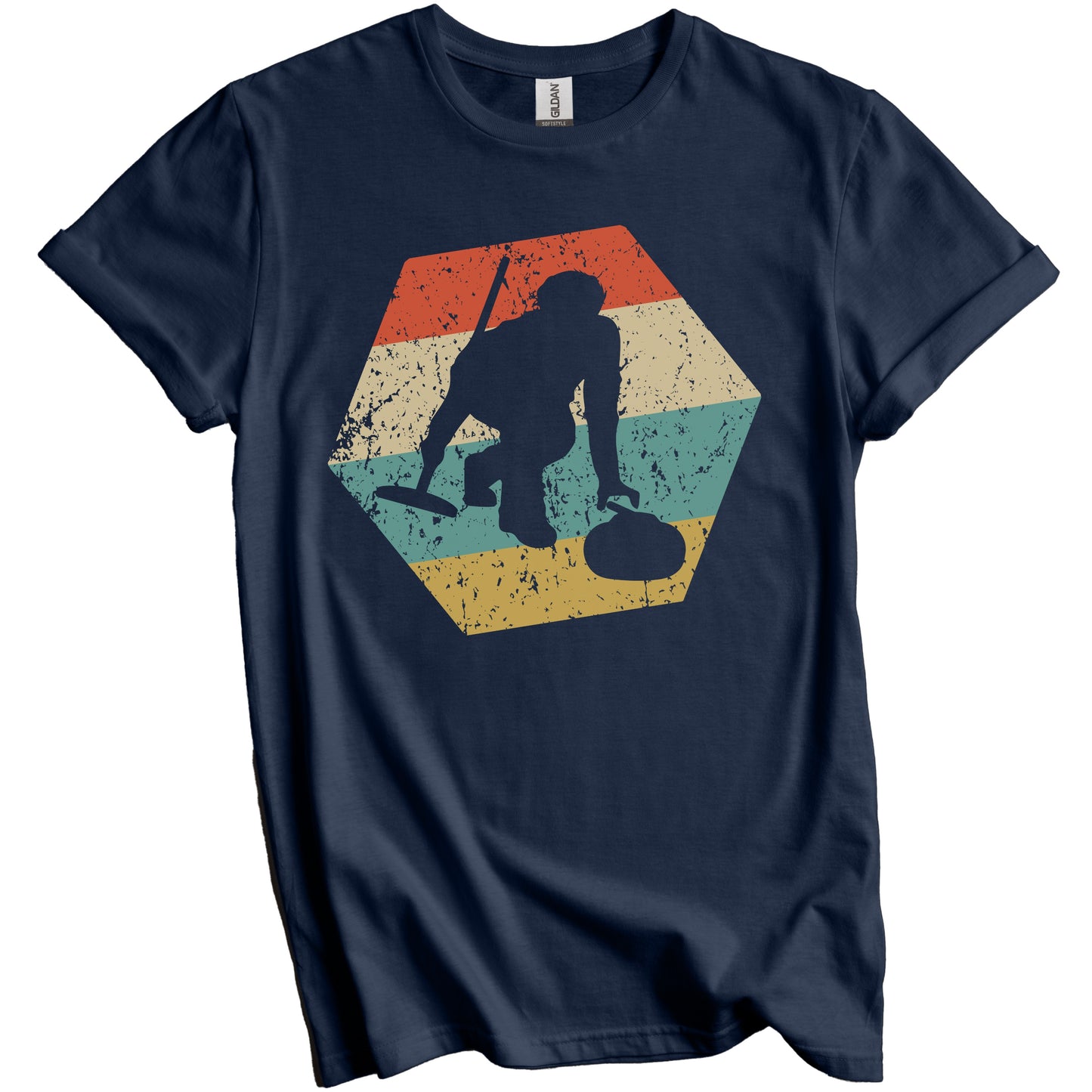 Curler Retro Distressed Hexagon Curling T-Shirt