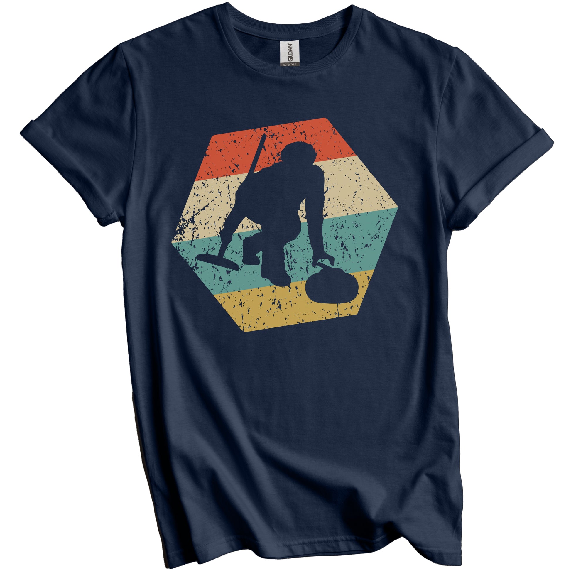 Curler Retro Distressed Hexagon Curling T-Shirt