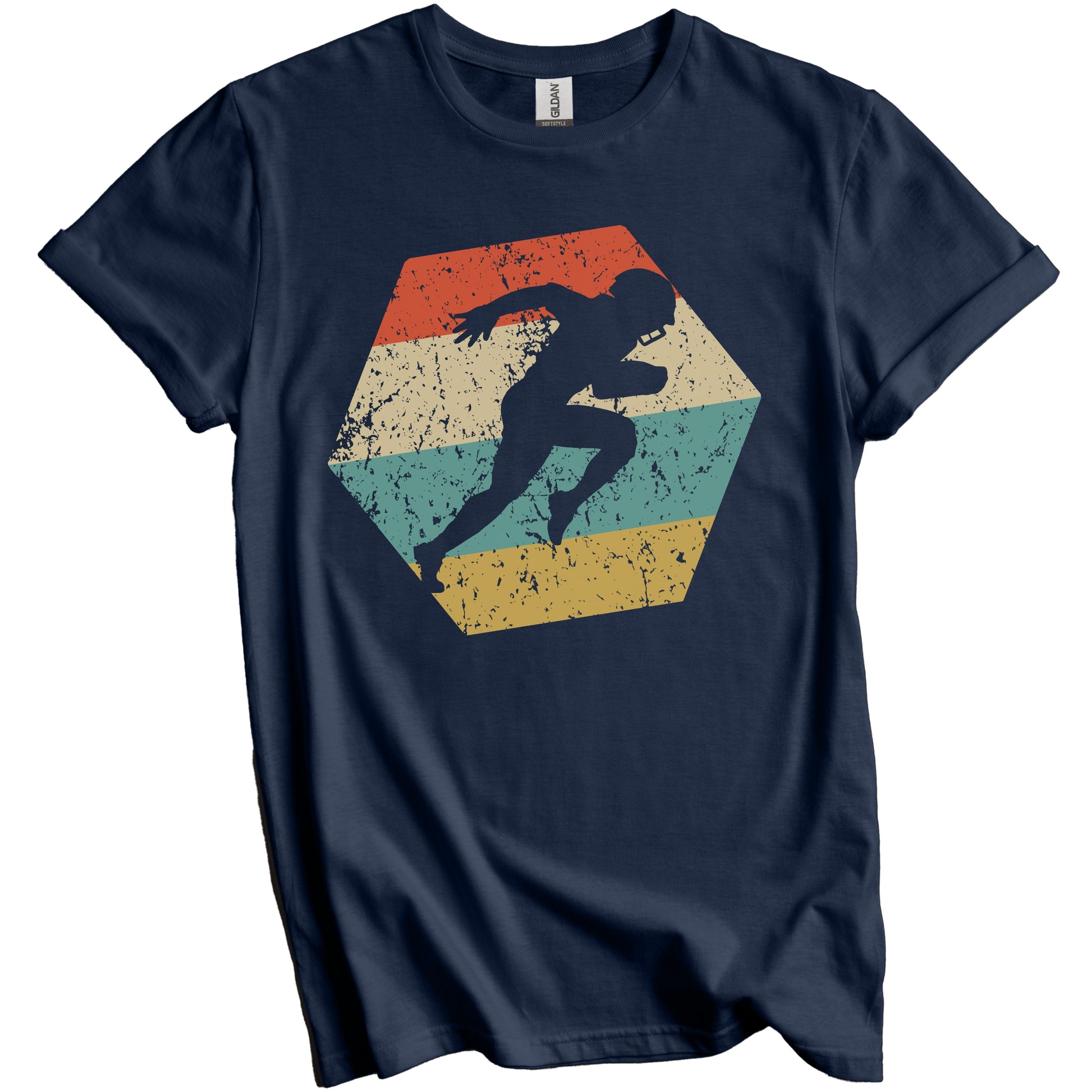Running Back Retro Distressed Hexagon Football T-Shirt