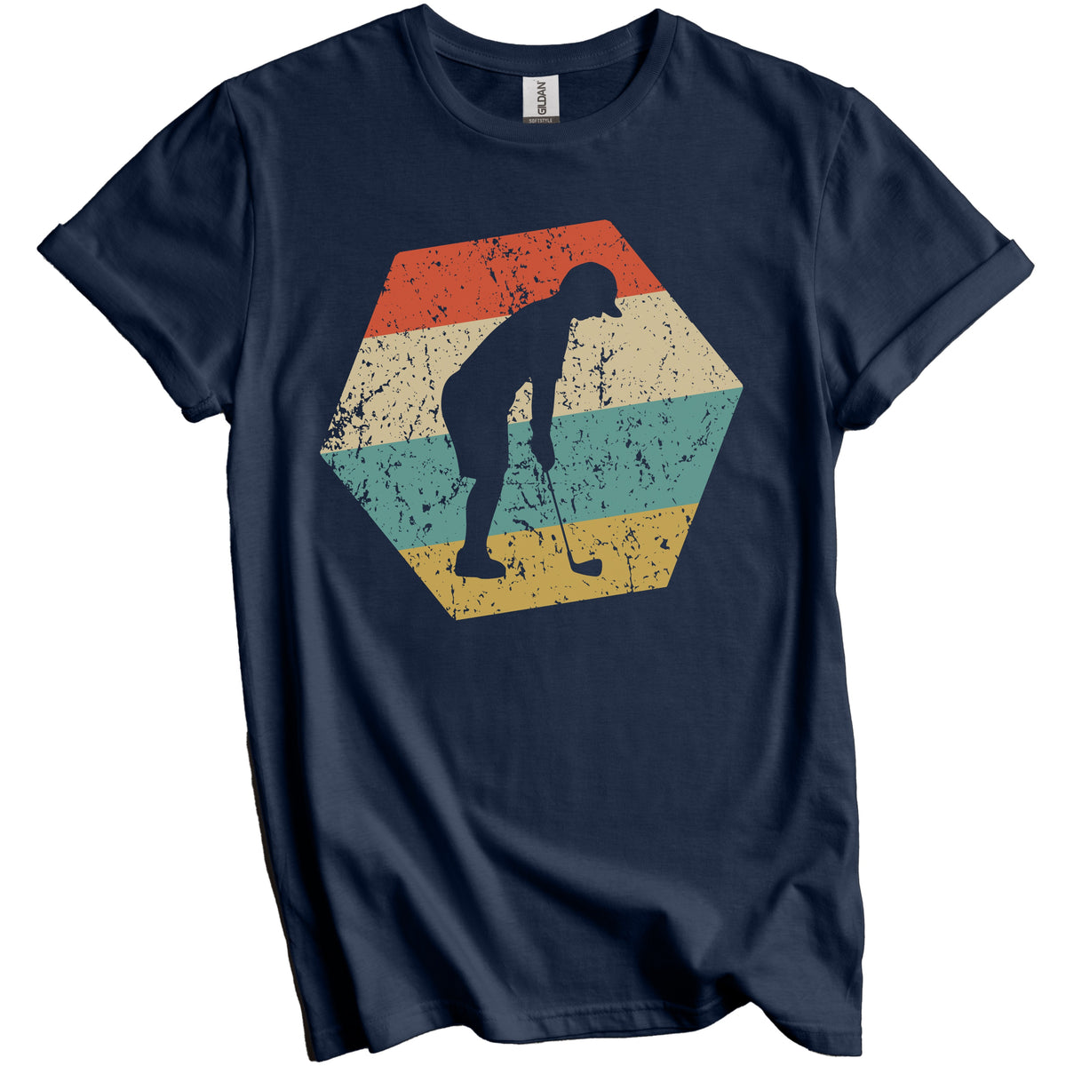 Golfer Retro Distressed Hexagon Golf T-Shirt