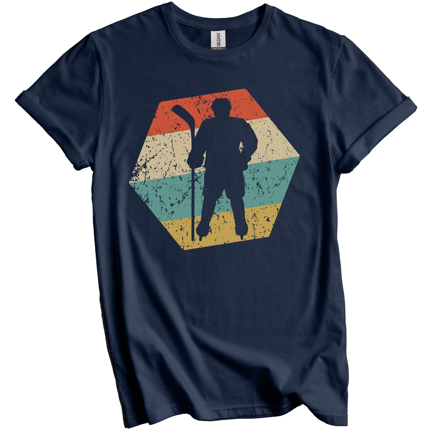 Hockey Player Retro Distressed Hexagon Hockey T-Shirt