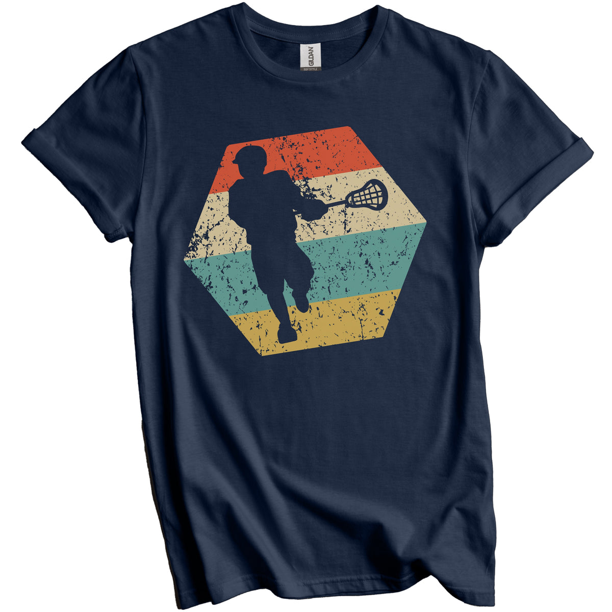 Lacrosse Retro Distressed Hexagon Lacrosse Player T-Shirt