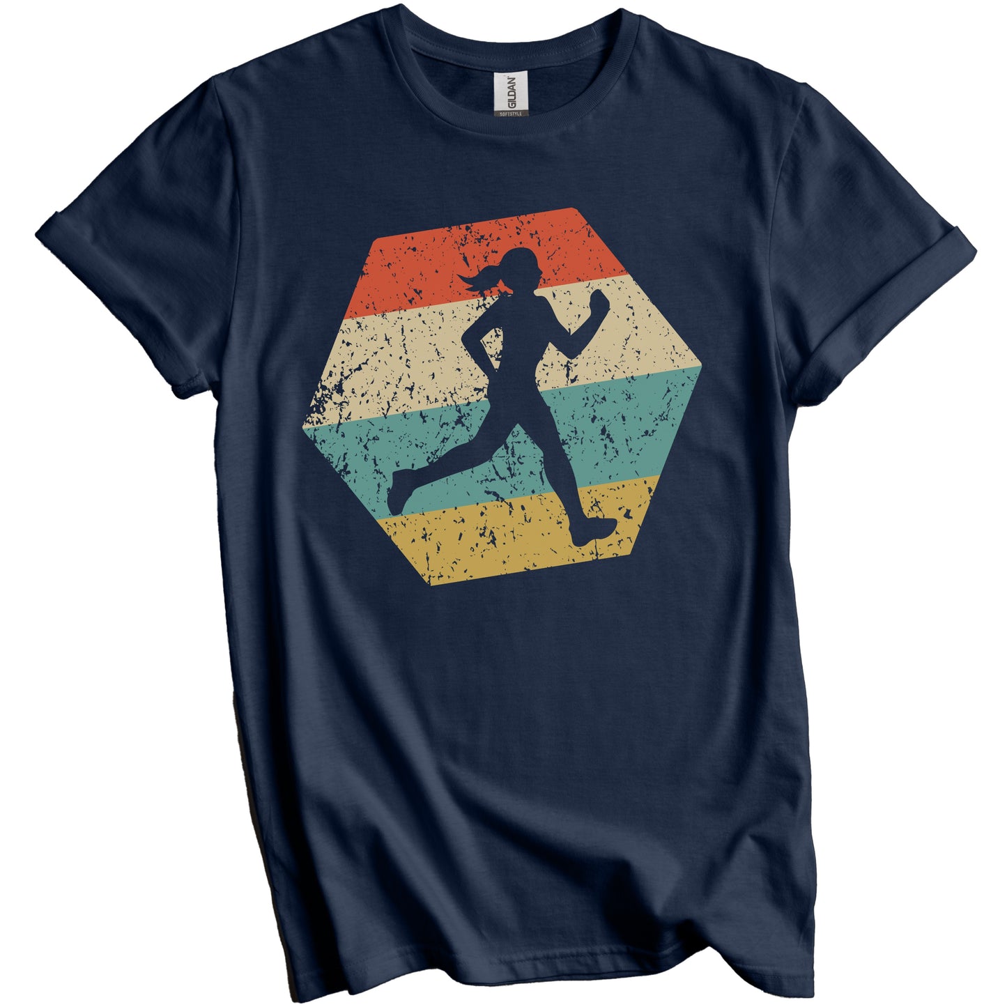 Cross Country Running Retro Distressed Hexagon Runner T-Shirt