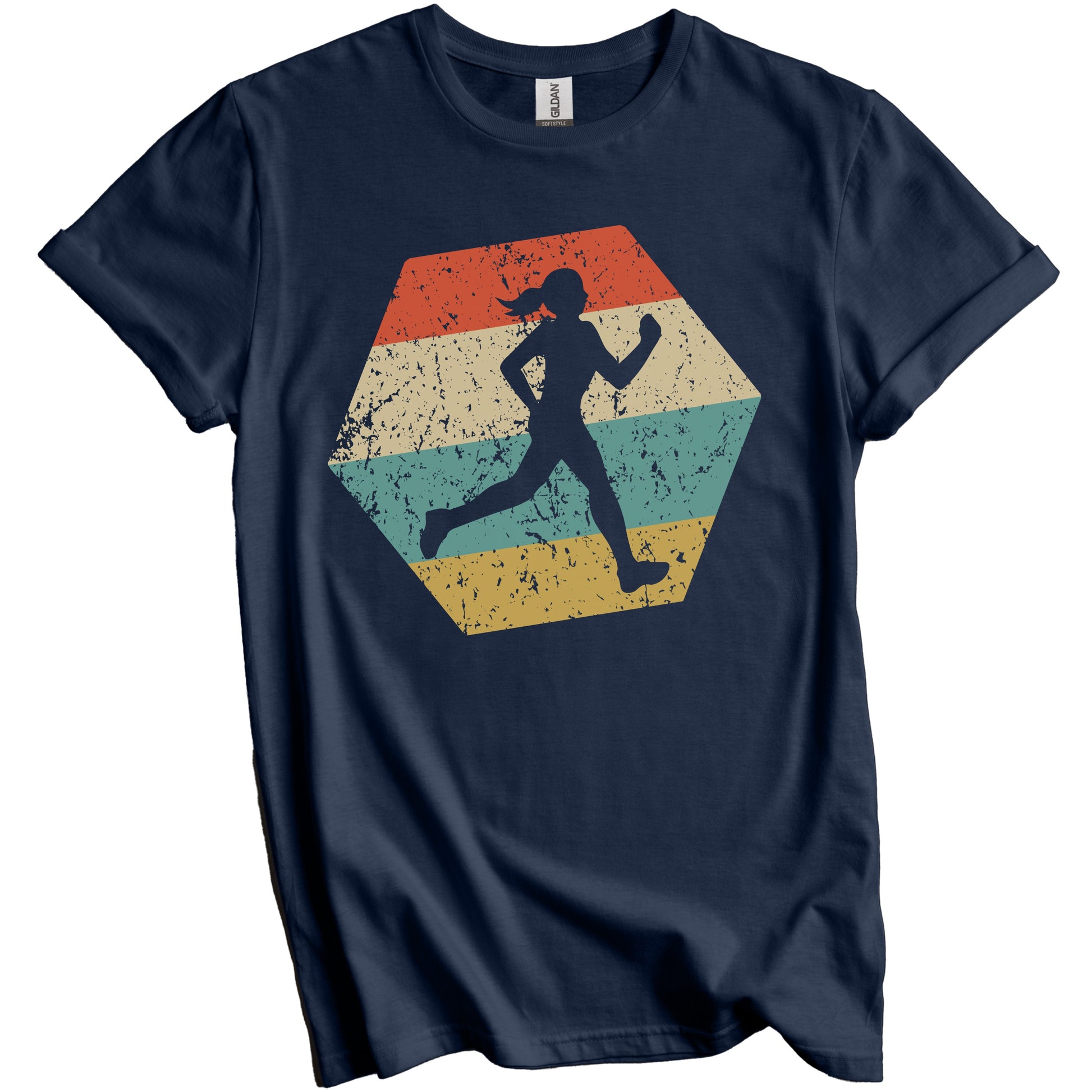Cross Country Running Retro Distressed Hexagon Runner T-Shirt